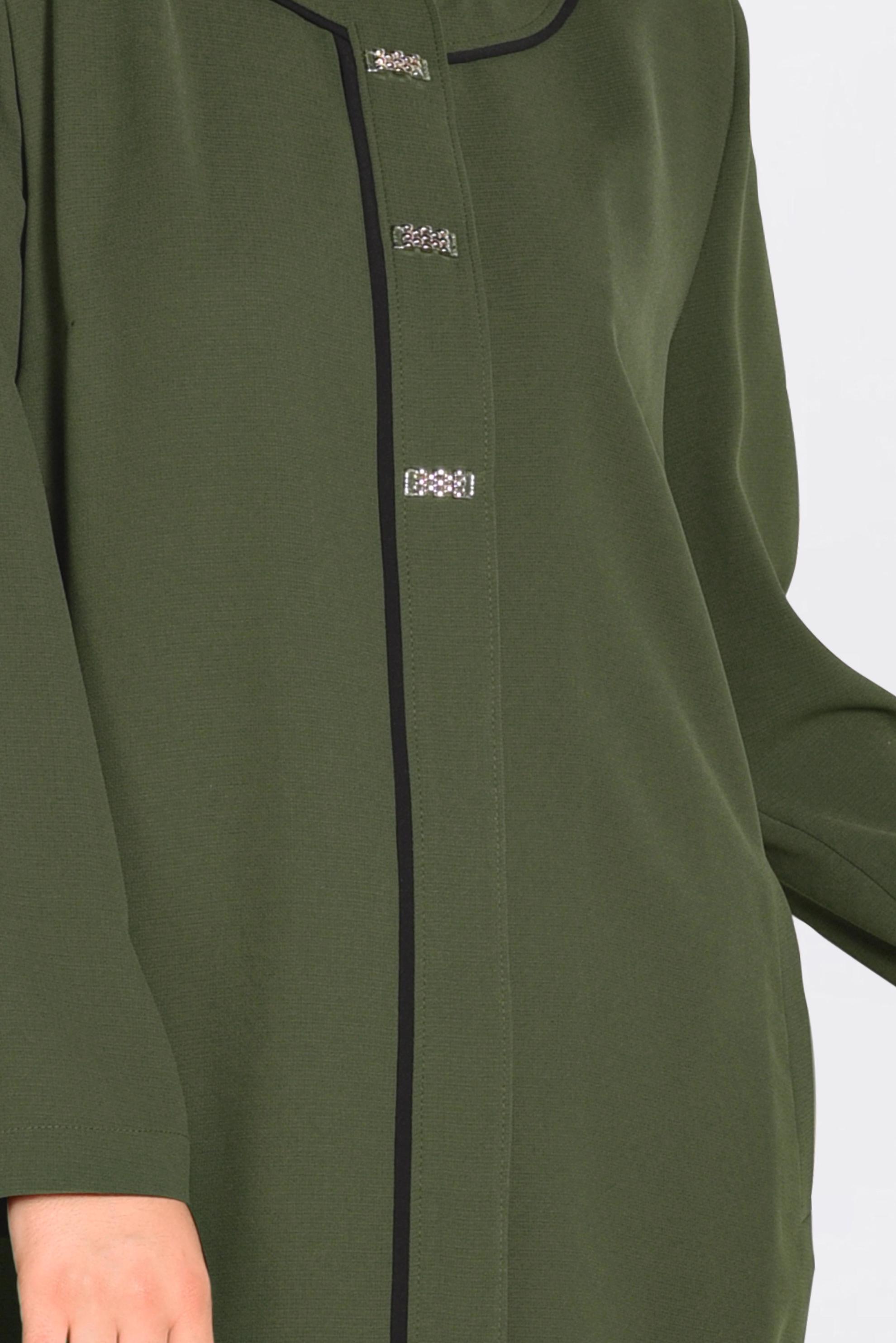 Tesettür giyim HAKİ TAŞ DÜĞMELİ BİYE DETAYLI TRENÇKOT 1294