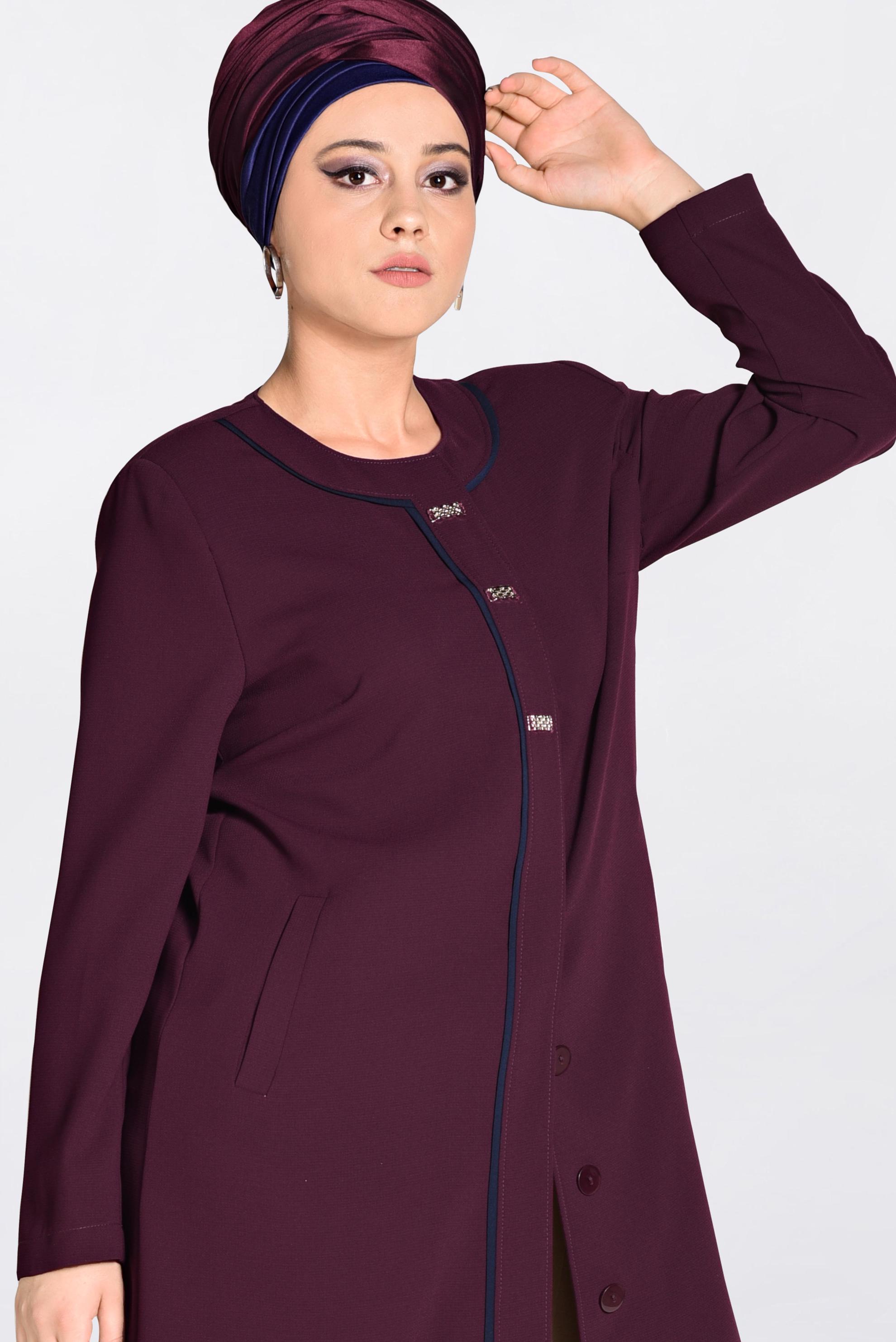 Vêtements hijab ROUGE BORDEAUX IMPERMÉABLE À BOUTONÉ 1294 