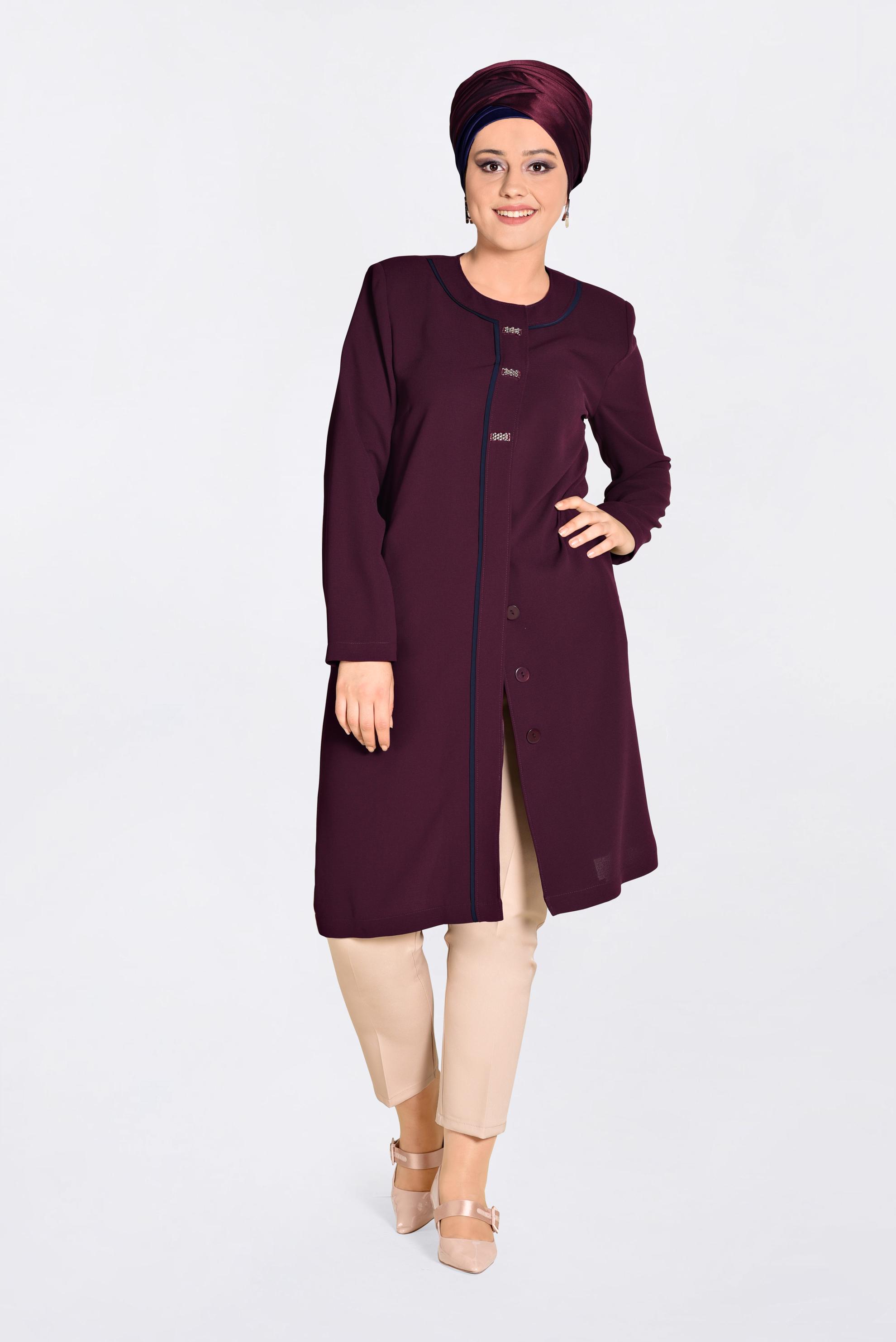 Vêtements hijab ROUGE BORDEAUX IMPERMÉABLE À BOUTONÉ 1294 