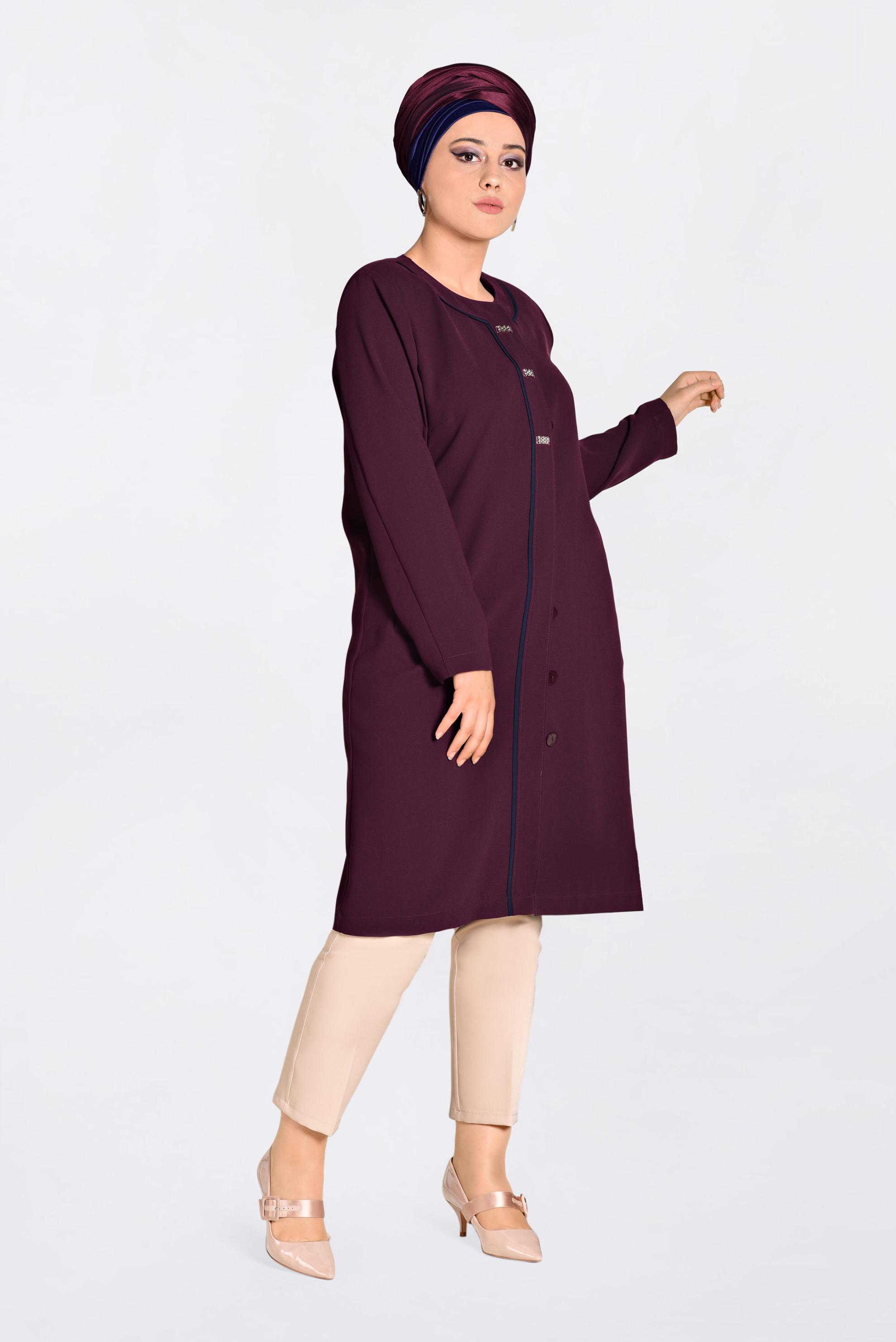 Vêtements hijab ROUGE BORDEAUX IMPERMÉABLE À BOUTONÉ 1294 