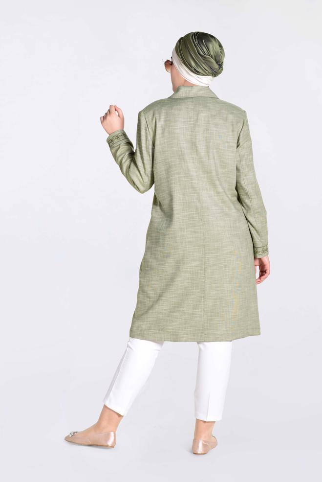 Vêtements hijab KAKI IMPERMÉABLE AVEC MANCHETTES ET COL BRODÉ 1297 - ALVİNA