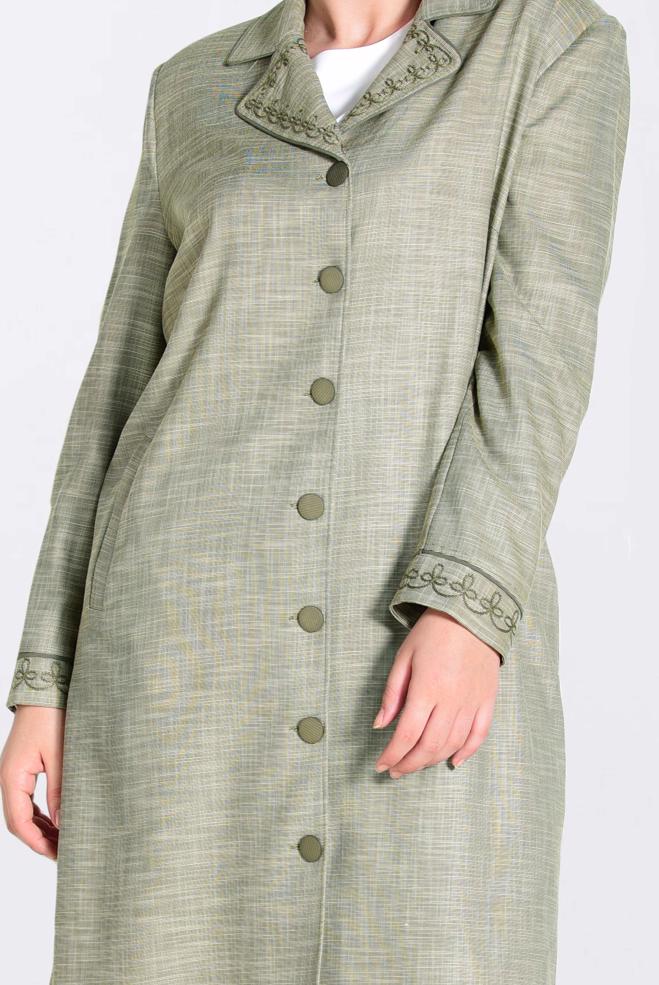 Vêtements hijab KAKI IMPERMÉABLE AVEC MANCHETTES ET COL BRODÉ 1297 - ALVİNA