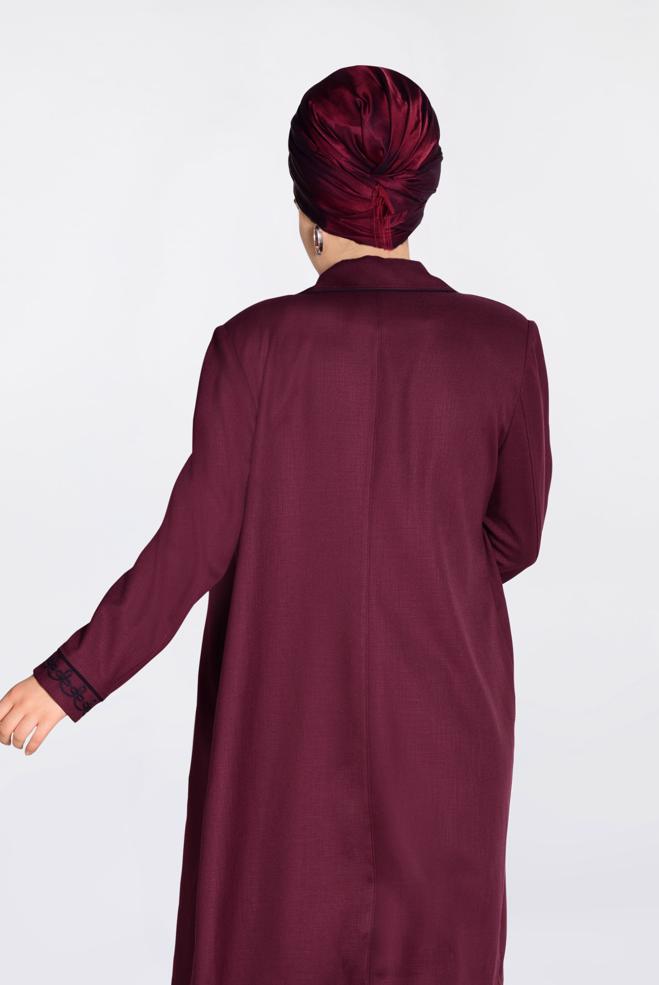 Vêtements hijab PRUNE IMPERMÉABLE AVEC MANCHETTES ET COL BRODÉ 1297 - ALVİNA