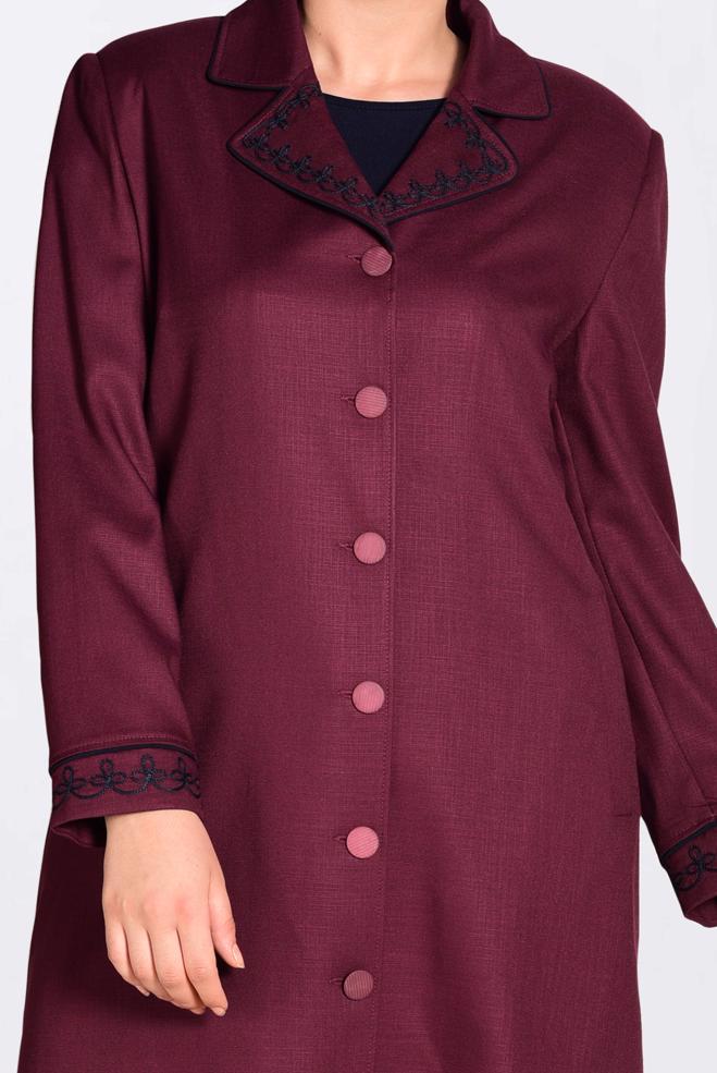 Vêtements hijab PRUNE IMPERMÉABLE AVEC MANCHETTES ET COL BRODÉ 1297 - ALVİNA