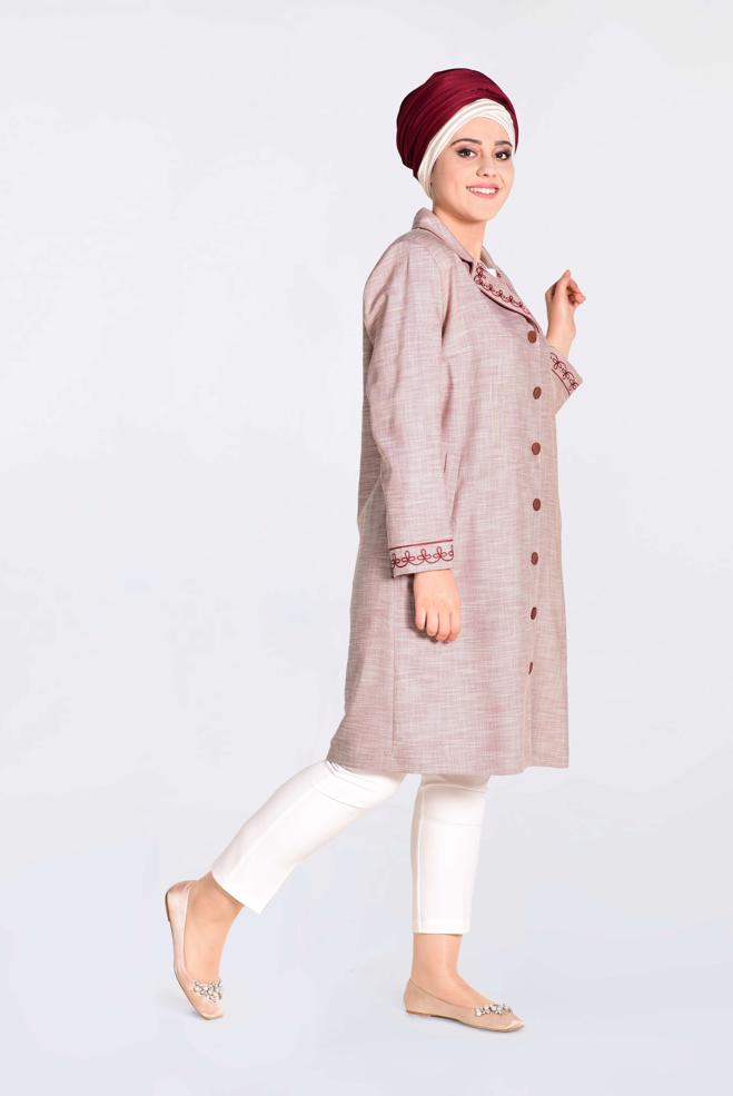 Vêtements hijab TABA IMPERMÉABLE AVEC MANCHETTES ET COL BRODÉ 1297 - ALVİNA