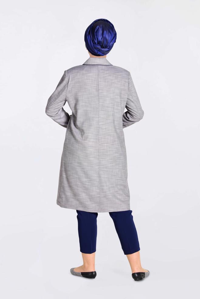 Vêtements hijab BLEU MARINE IMPERMÉABLE AVEC MANCHETTES ET COL BRODÉ 1297 - ALVİNA