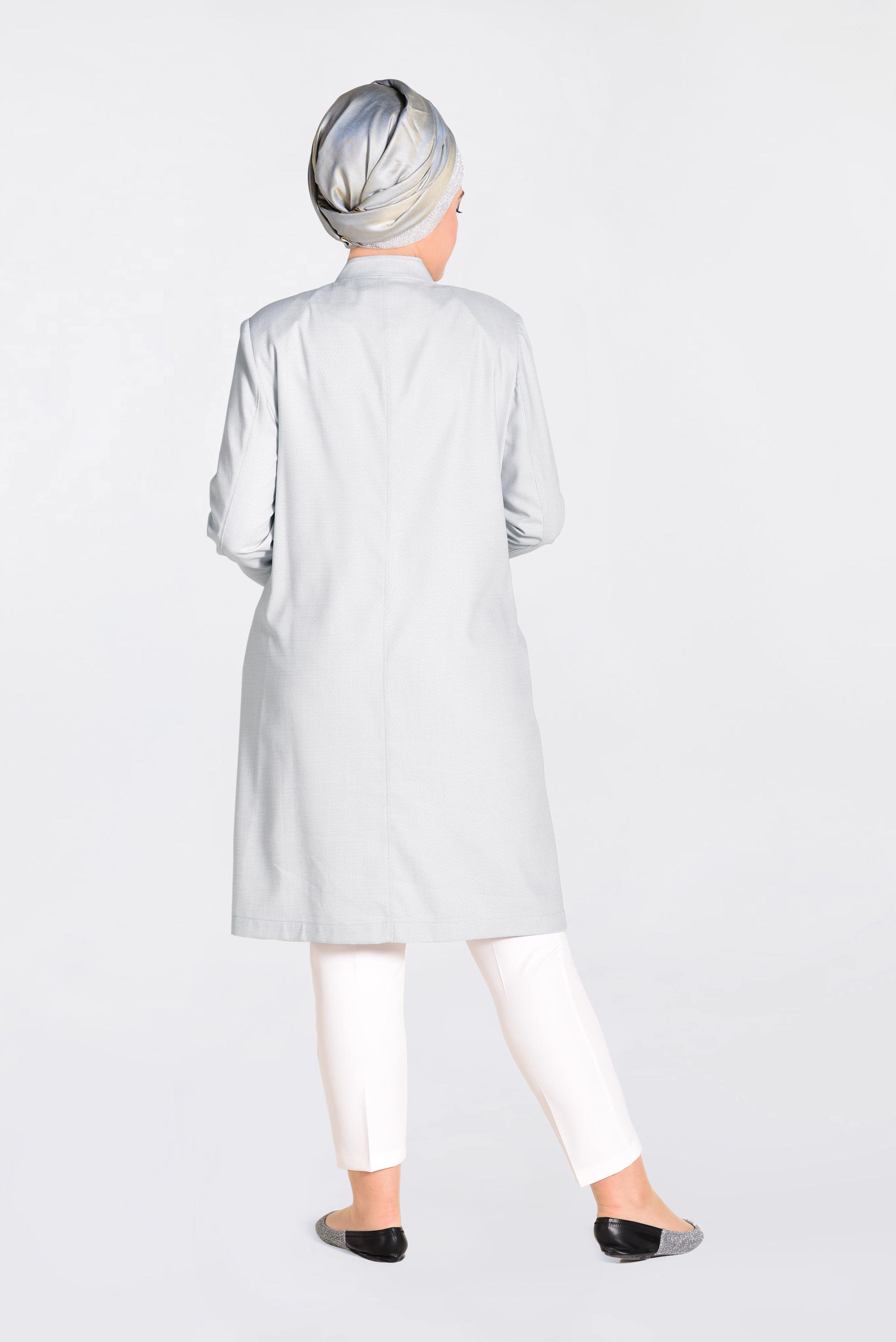 Vêtements hijab GRIS IMPERMÉABLE À COL MAO AVEC PERLES 1298