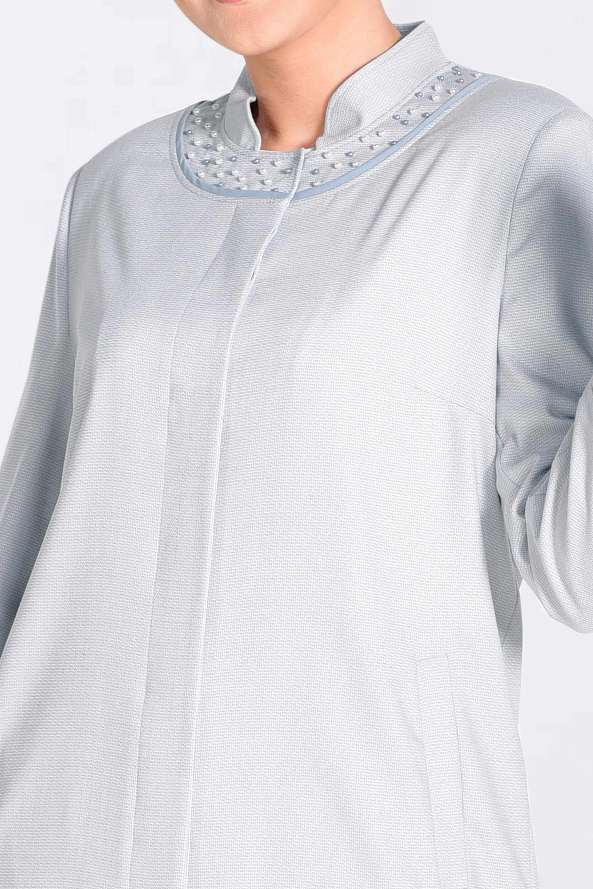 Vêtements hijab GRIS IMPERMÉABLE À COL MAO AVEC PERLES 1298