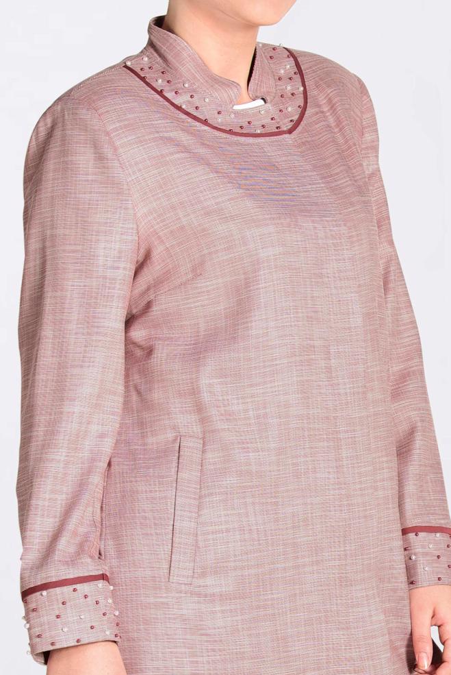 Tesettür giyim TURUNCU HAKİM YAKA İNCİLİ TRENÇKOT 1298  - ALVİNA