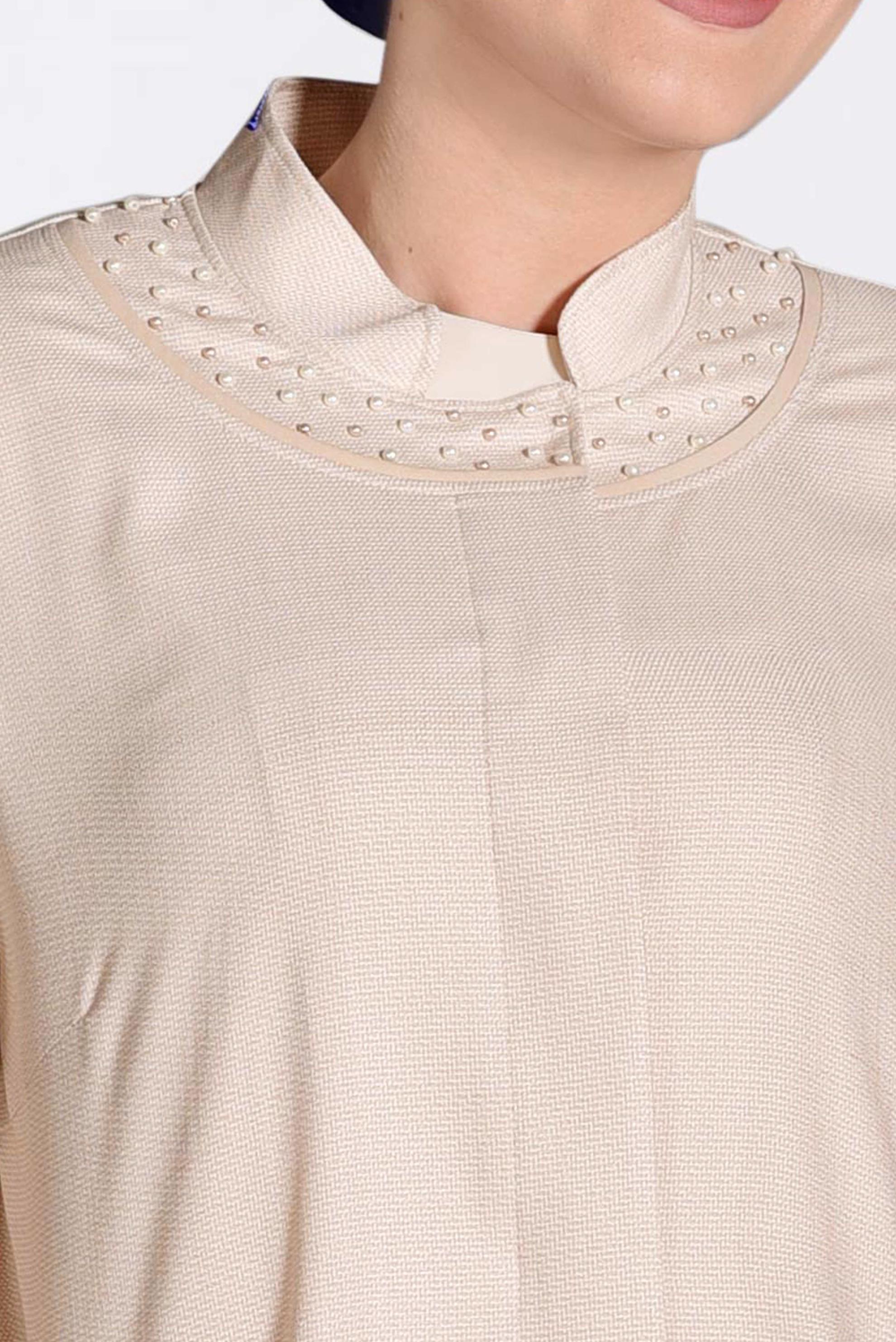 Tesettür giyim PUDRA HAKİM YAKA İNCİLİ TRENÇKOT 1298 