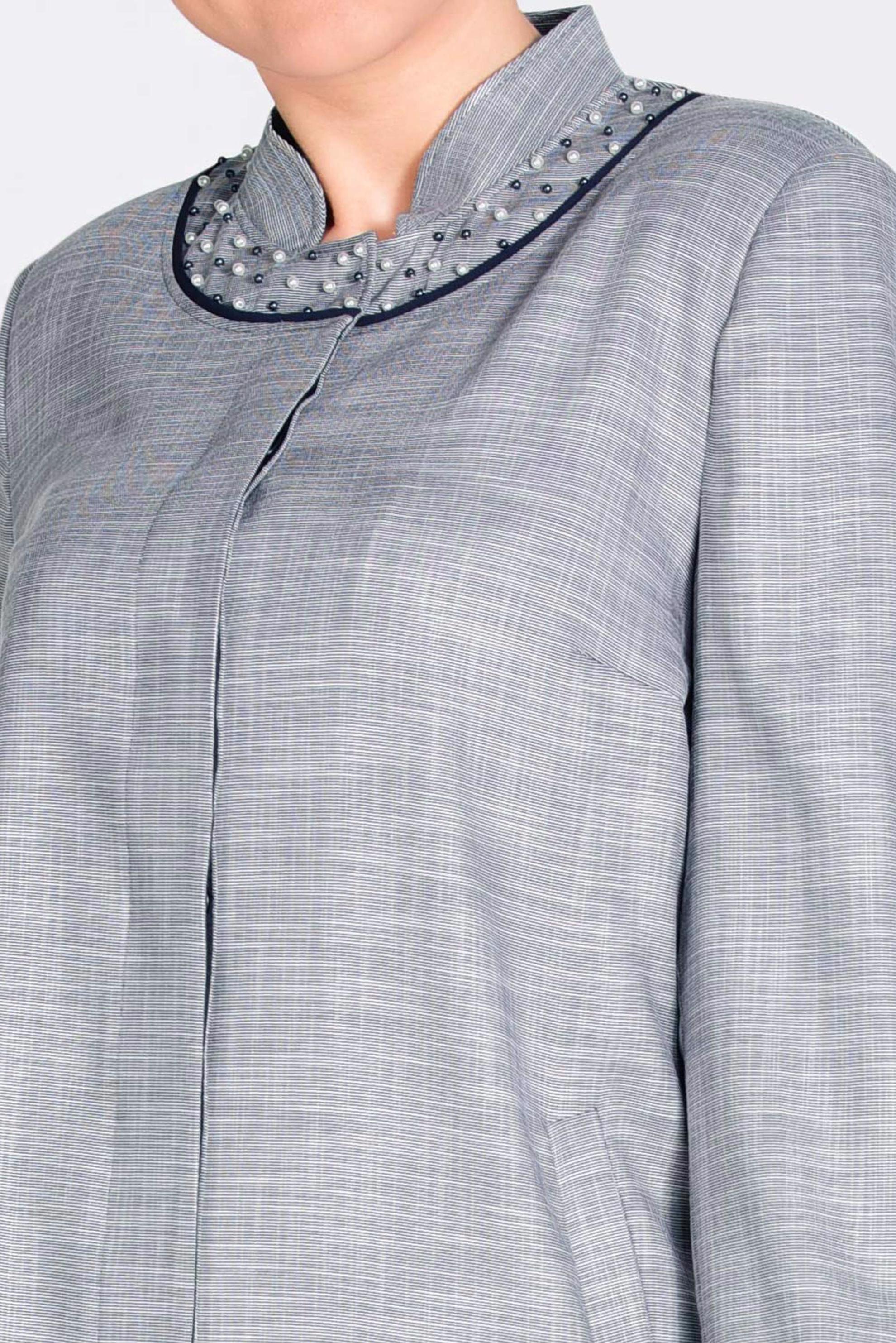 Tesettür giyim LACİVERT HAKİM YAKA İNCİLİ TRENÇKOT 1298 