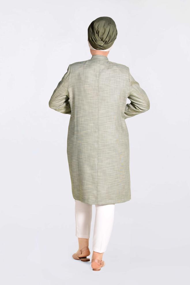 Tesettür giyim HAKİ HAKİM YAKA İNCİLİ TRENÇKOT 1298  - ALVİNA