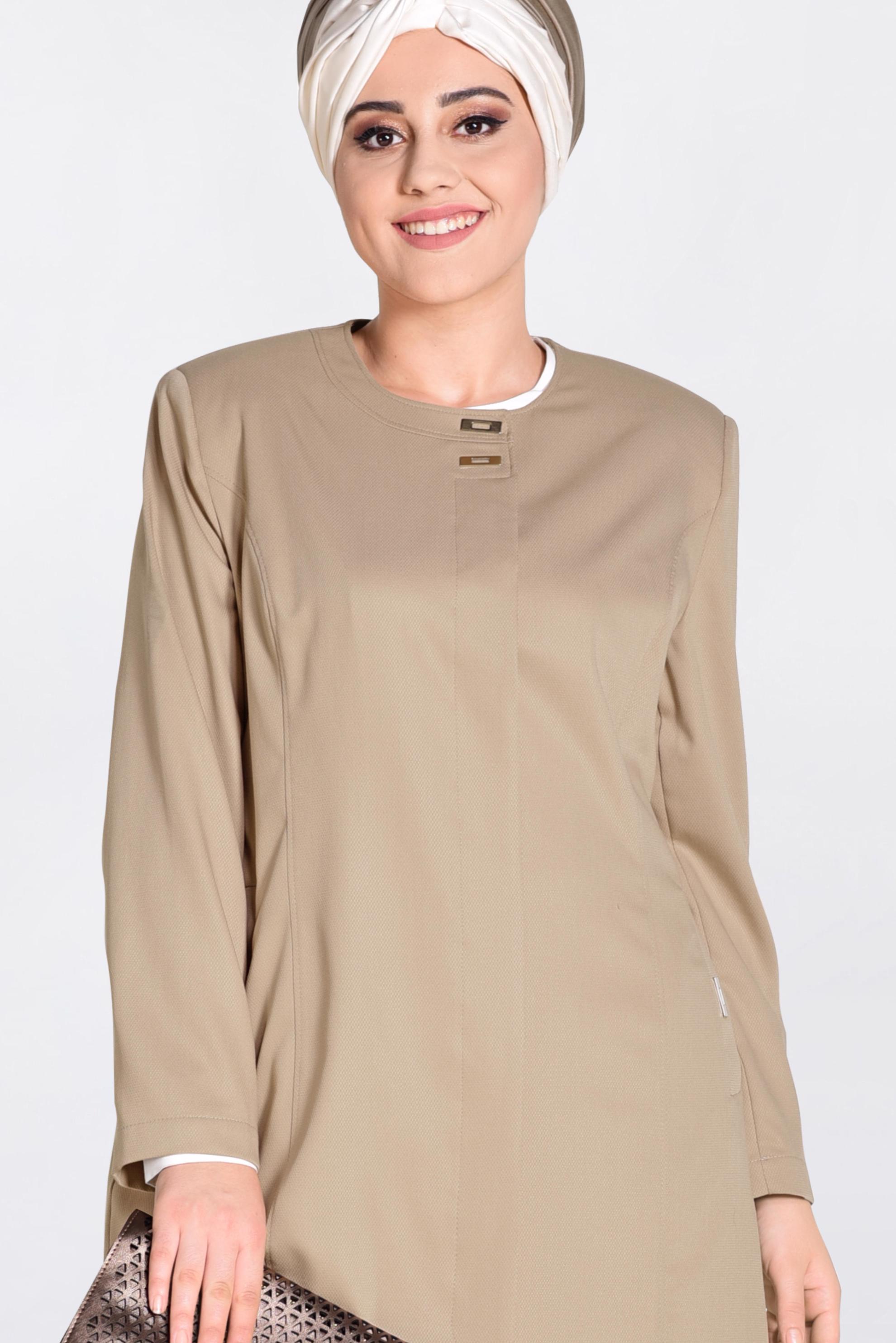 Vêtements hijab BRUN IMPERMÉABLE AVEC POCHES DÉTAILLÉS 1299