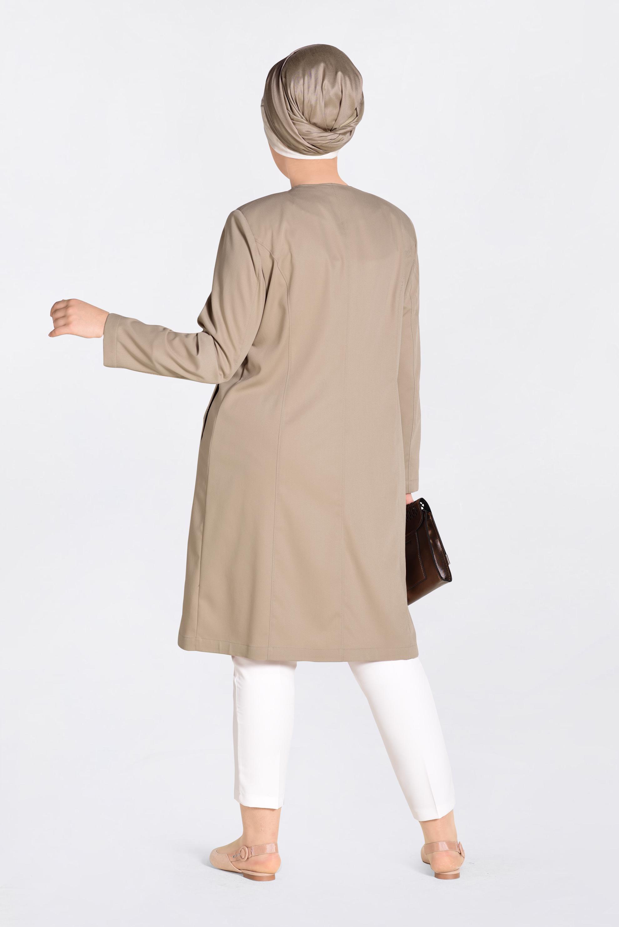 Vêtements hijab BRUN IMPERMÉABLE AVEC POCHES DÉTAILLÉS 1299