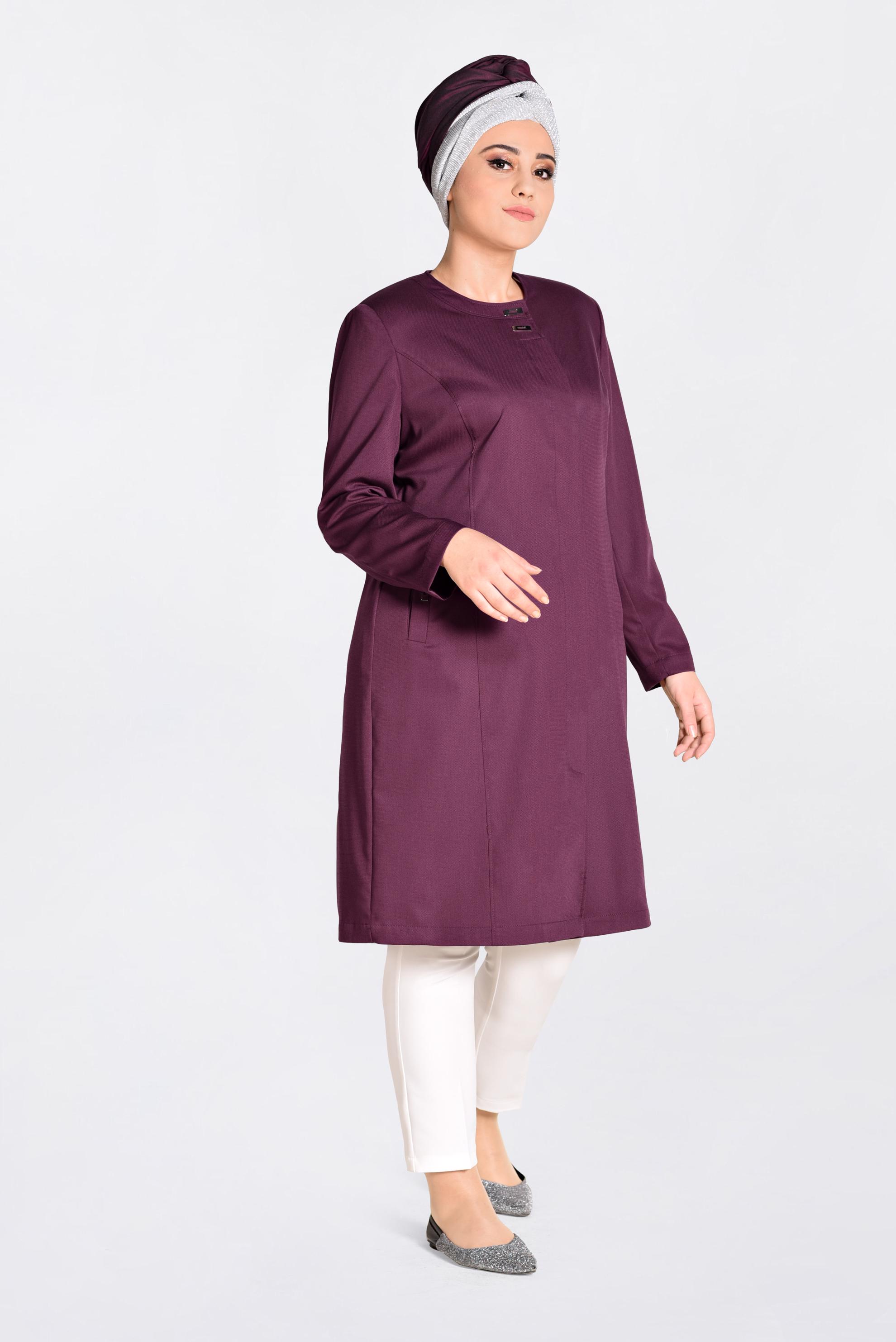 Vêtements hijab PRUNE IMPERMÉABLE AVEC POCHES DÉTAILLÉS 1299