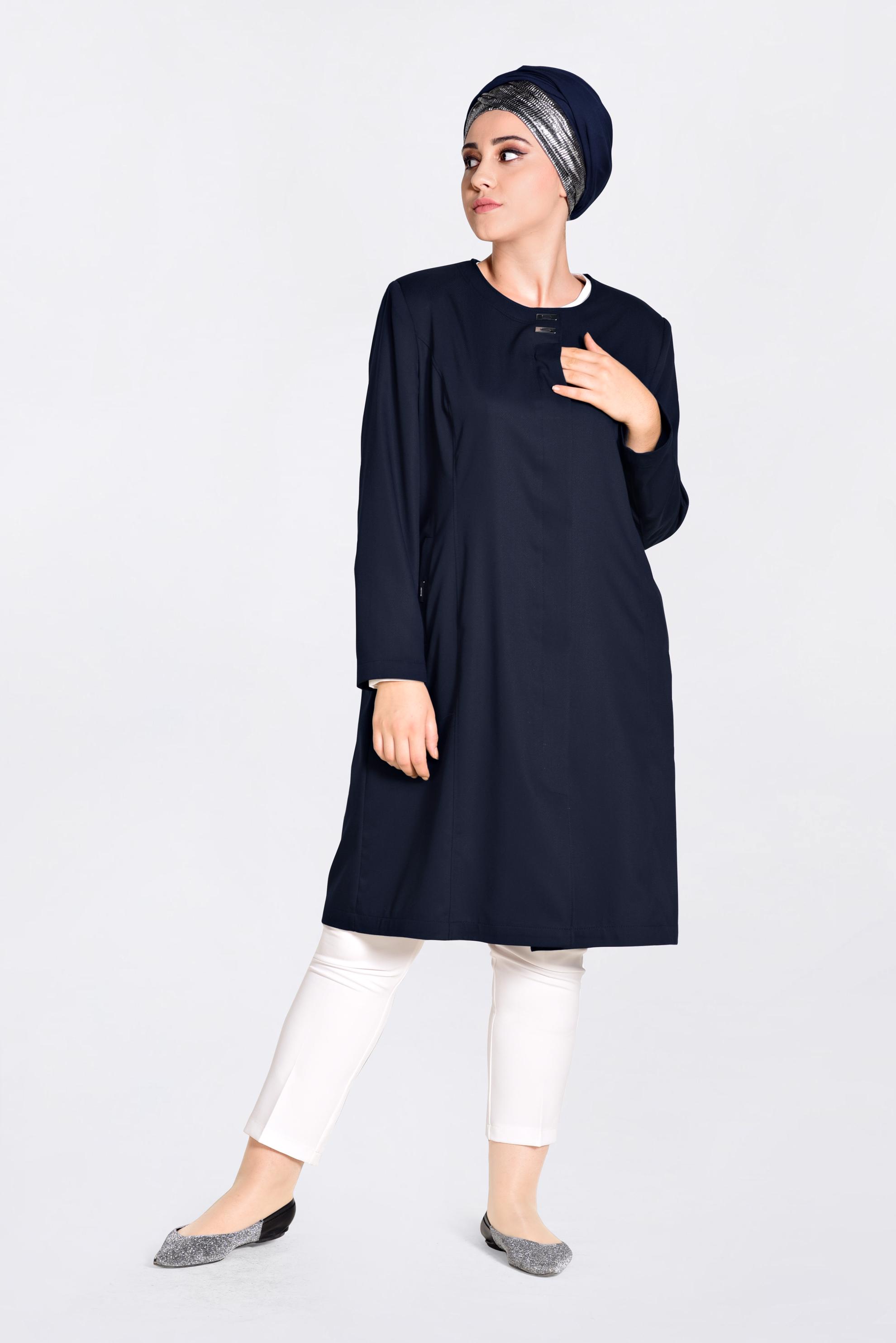 Tesettür giyim LACİVERT CEP DETAYLI TRENÇKOT 1299