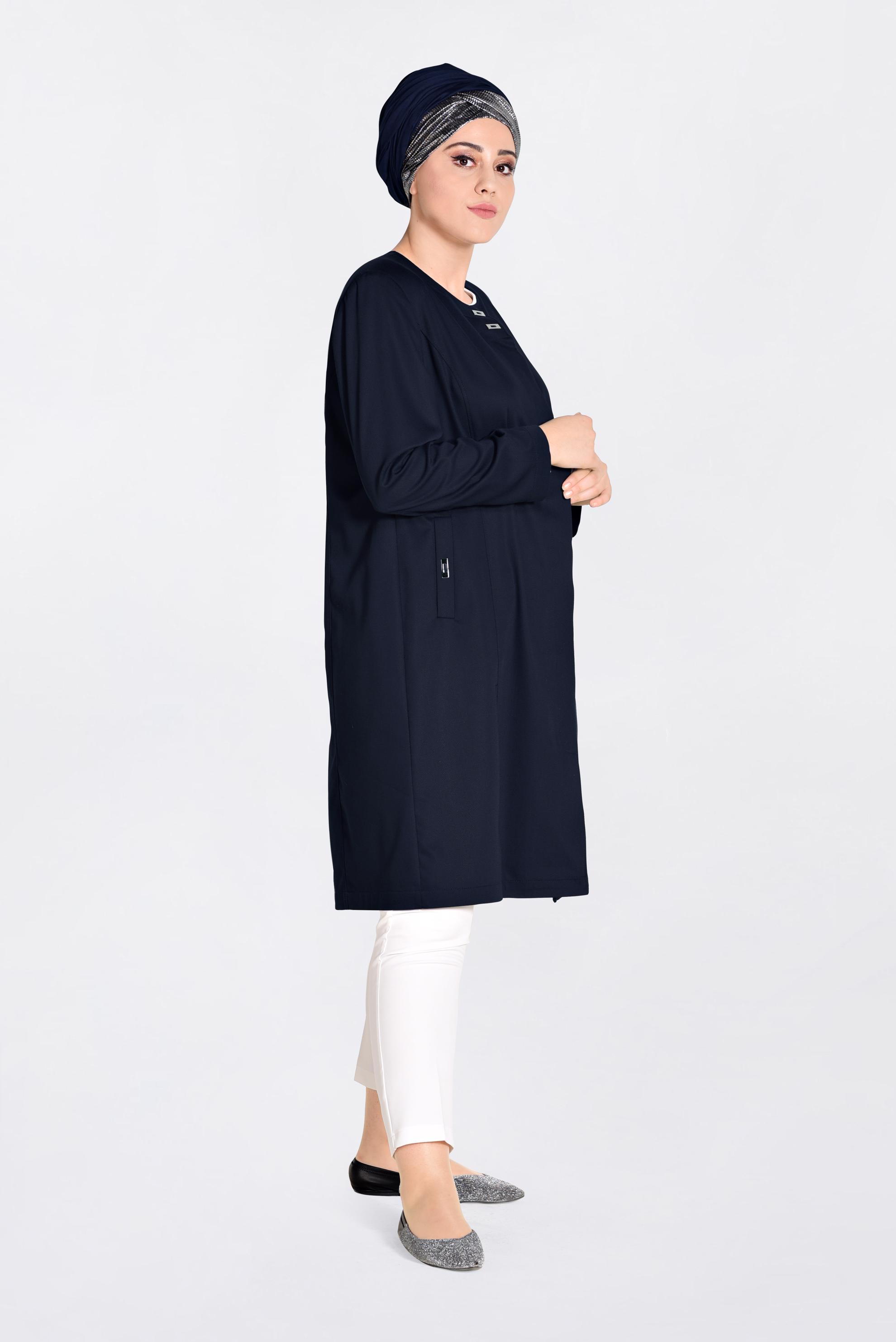 Tesettür giyim LACİVERT CEP DETAYLI TRENÇKOT 1299