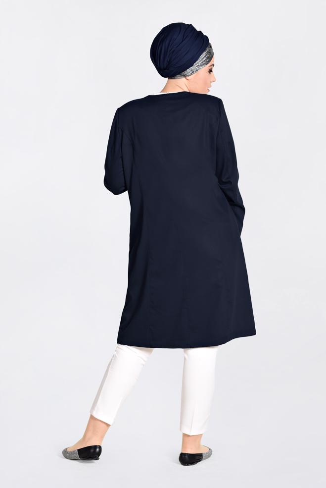 Tesettür giyim LACİVERT CEP DETAYLI TRENÇKOT 1299 - ALVİNA