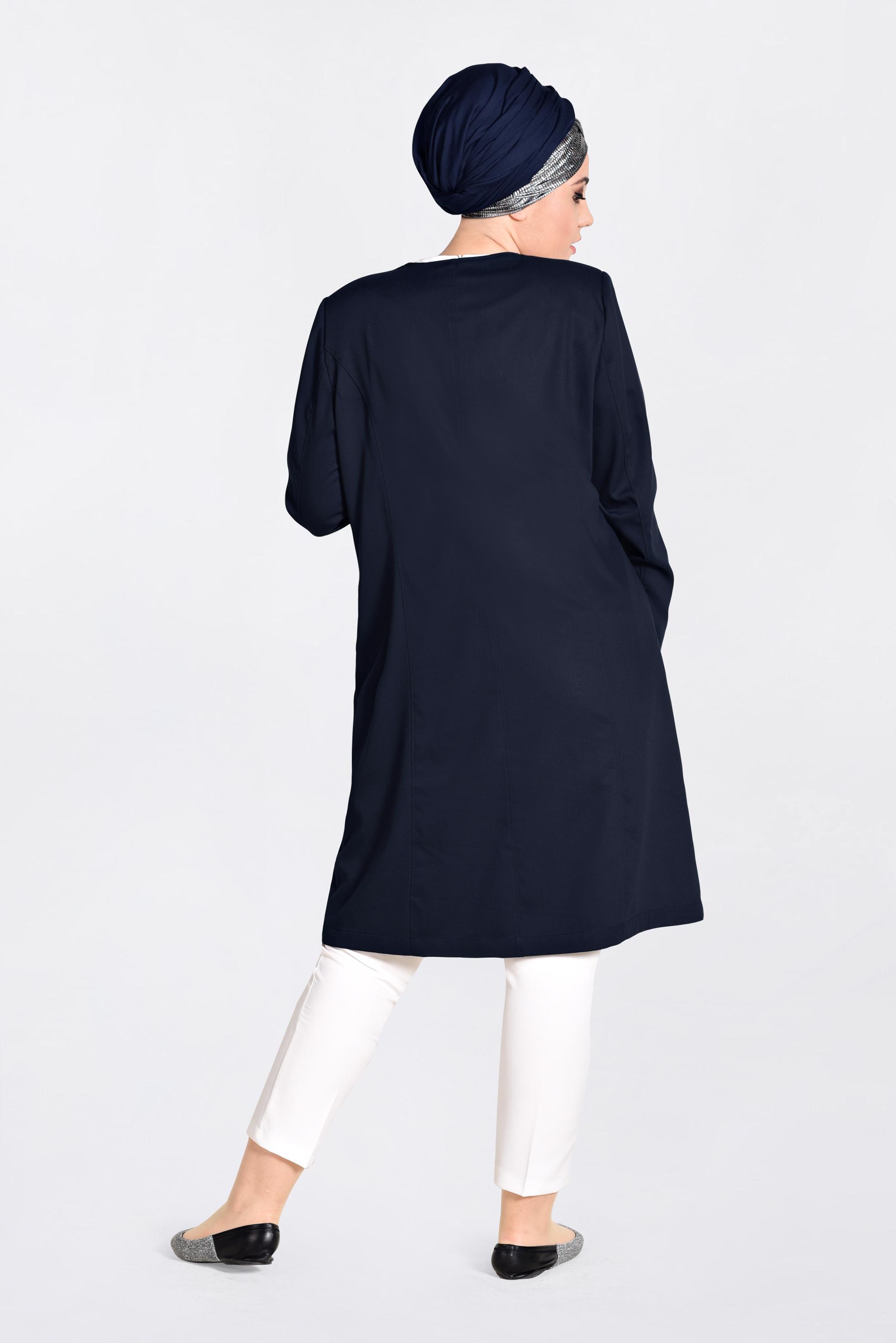 Tesettür giyim LACİVERT CEP DETAYLI TRENÇKOT 1299