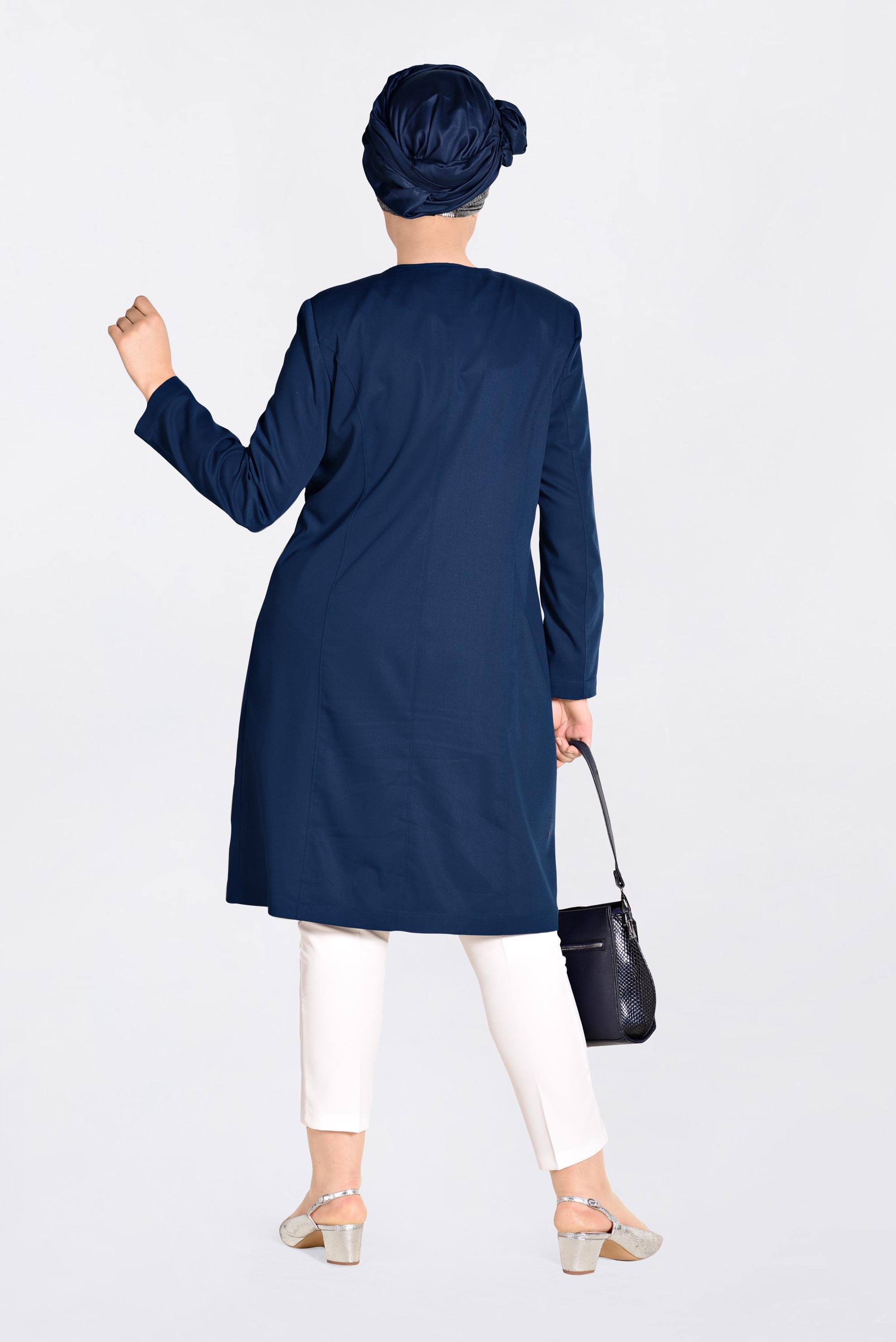 Vêtements hijab BLEU MARINE IMPERMÉABLE AVEC POCHES DÉTAILLÉS 1299