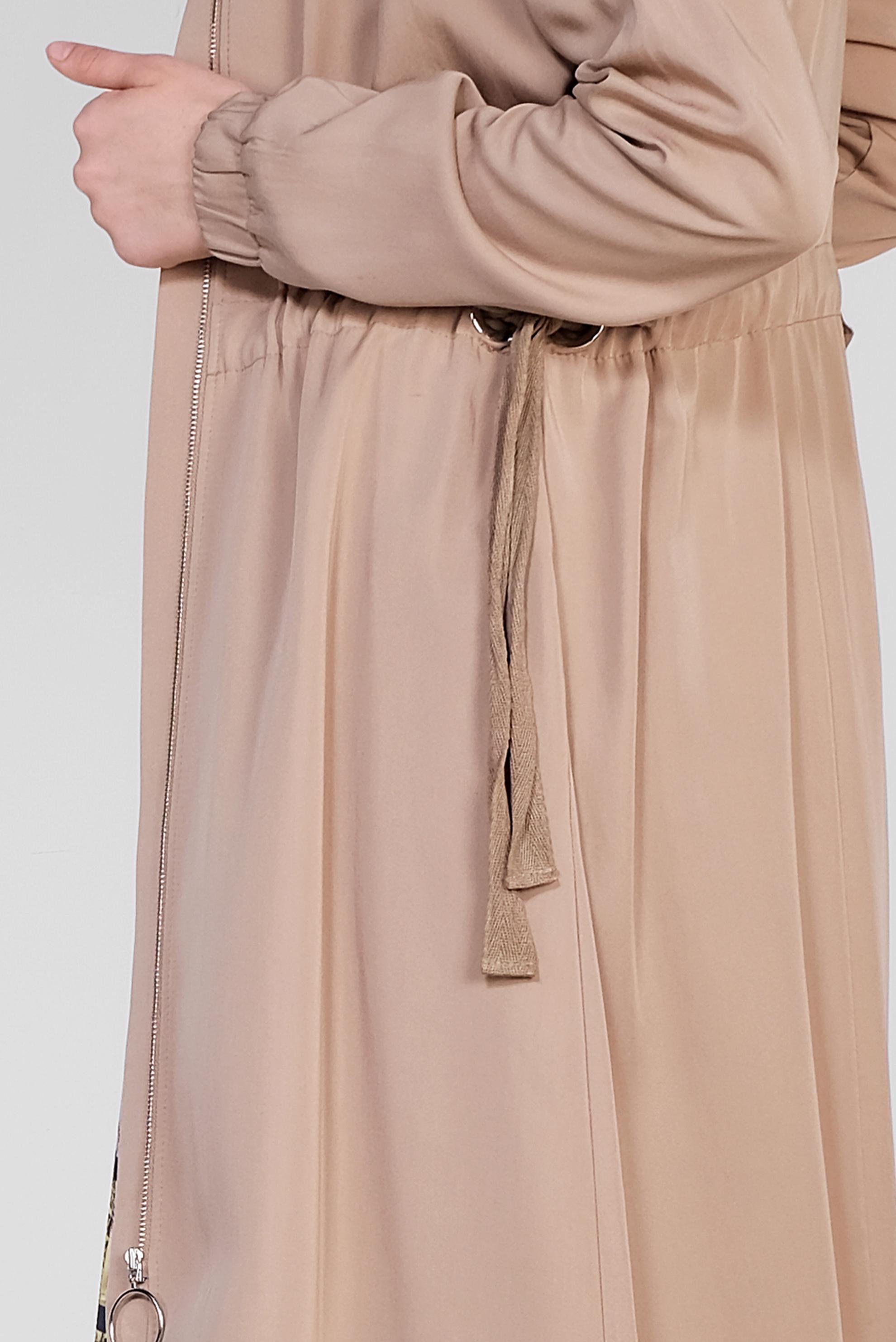 Tesettür giyim KAHVE BELİ BÜZGÜLÜ TENSEL TRENÇKOT 1408