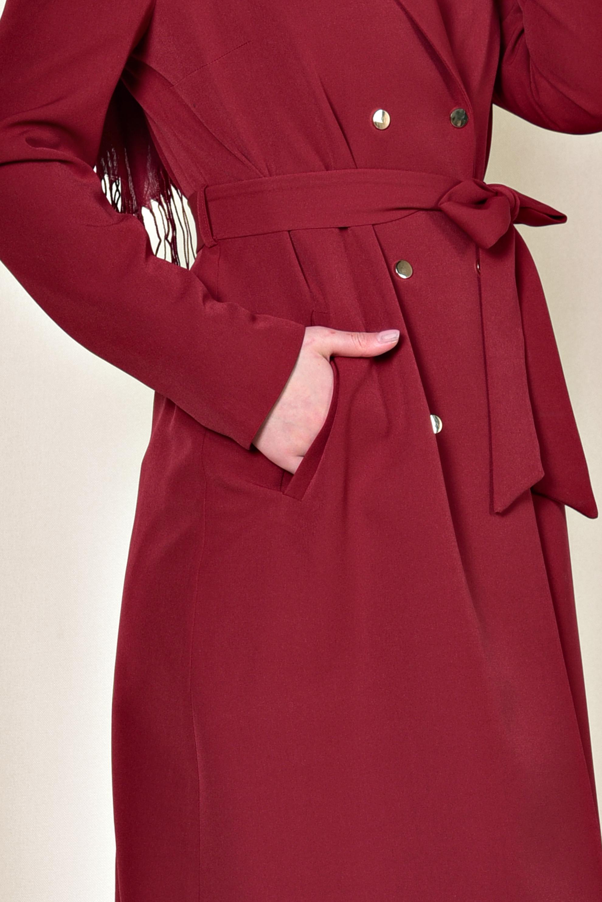 Tesettür giyim KIRMIZI ÖNÜ ÇITÇITLI TRENÇKOT 1409