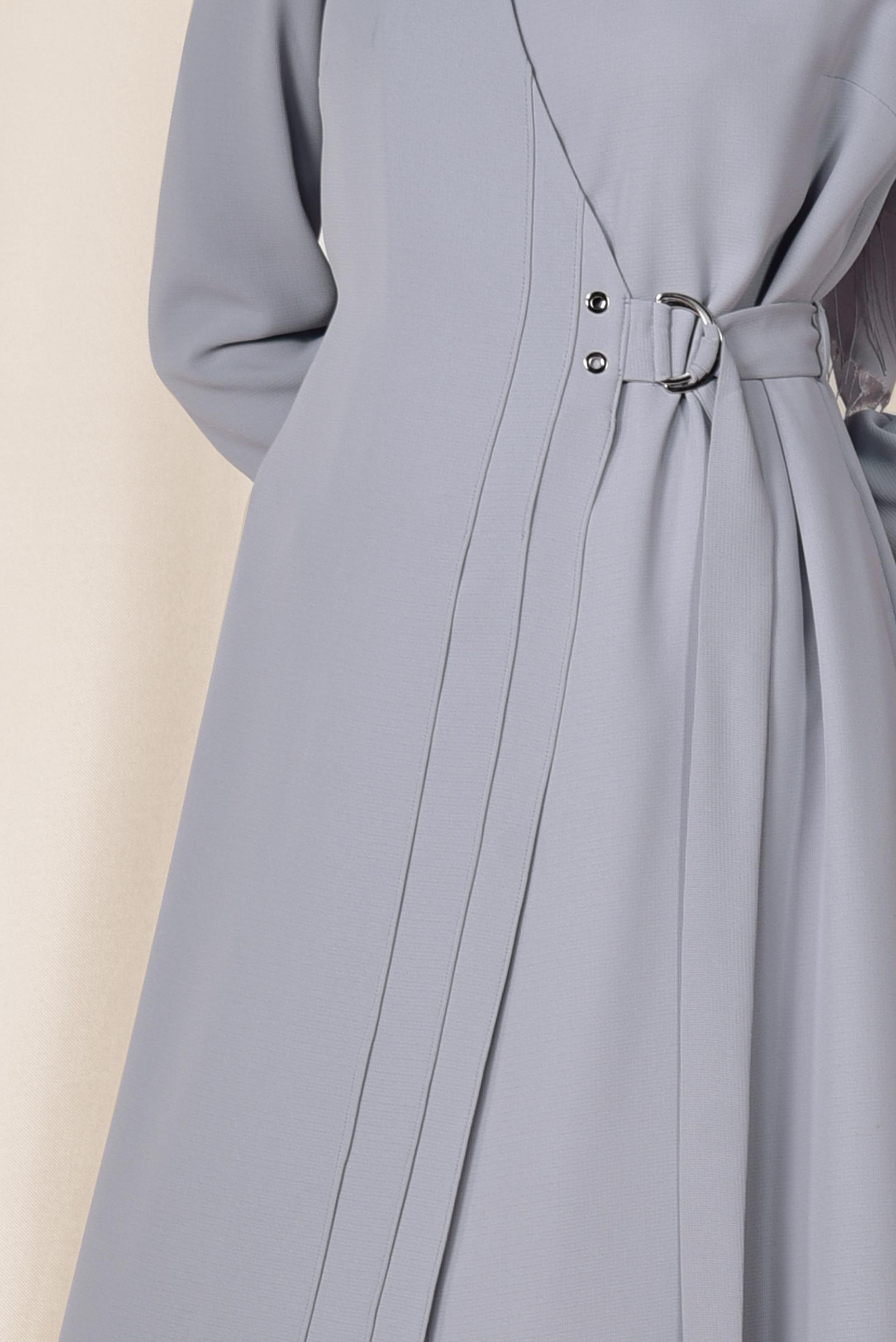 Tesettür giyim GRİ KEMERLİ KRUVAZE TRENÇKOT 1419