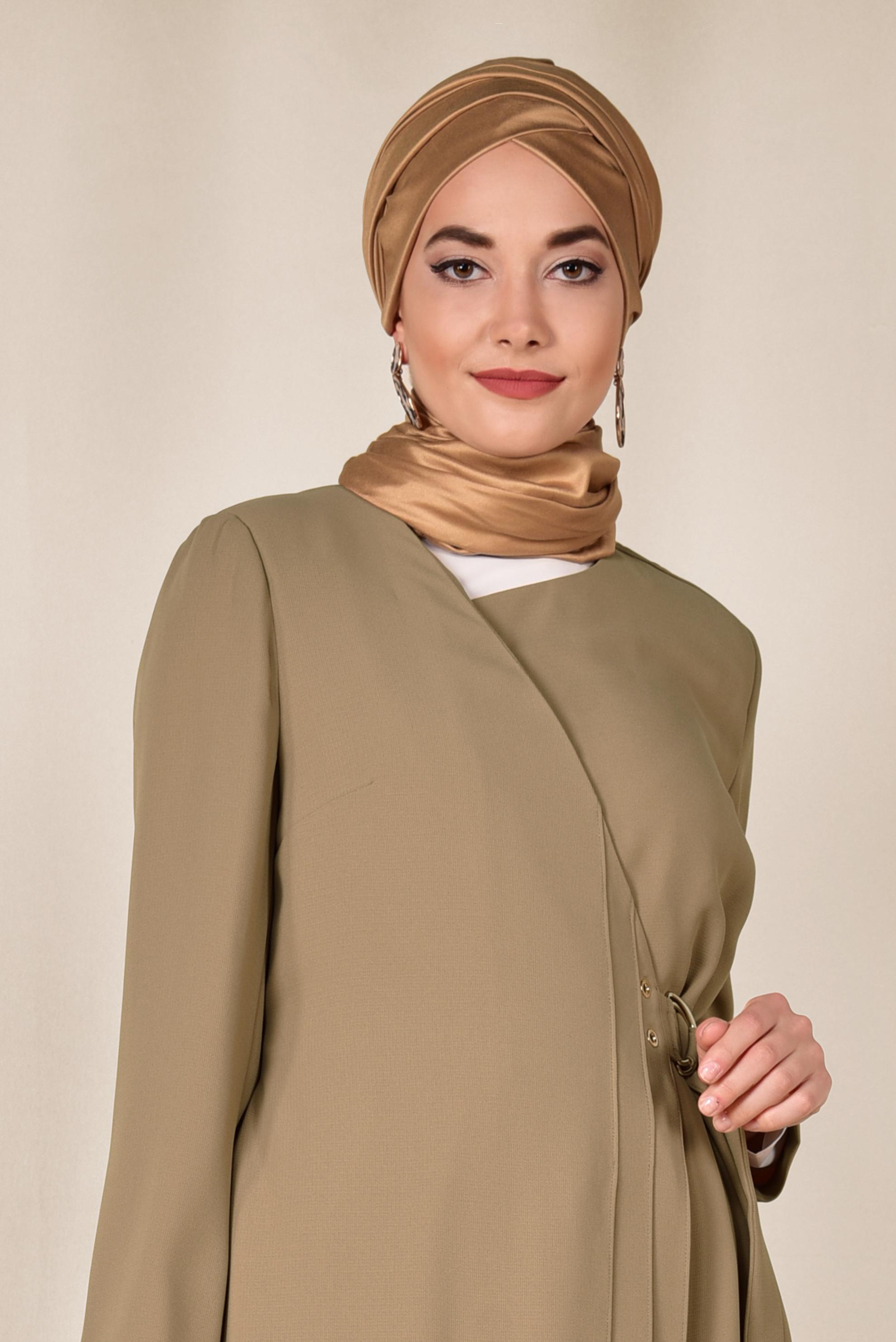 Tesettür giyim KAHVE KEMERLİ KRUVAZE TRENÇKOT 1419