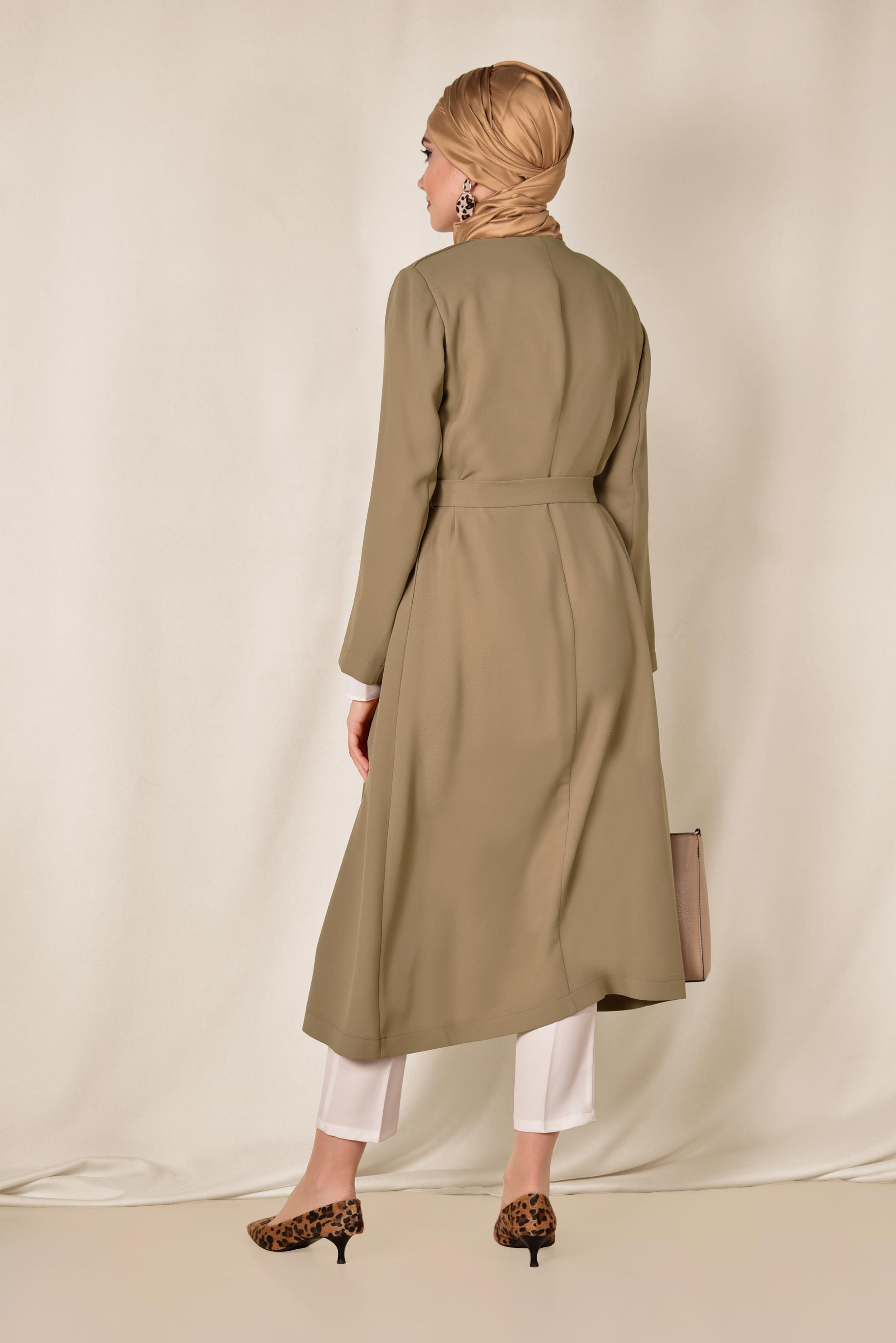 Tesettür giyim KAHVE KEMERLİ KRUVAZE TRENÇKOT 1419