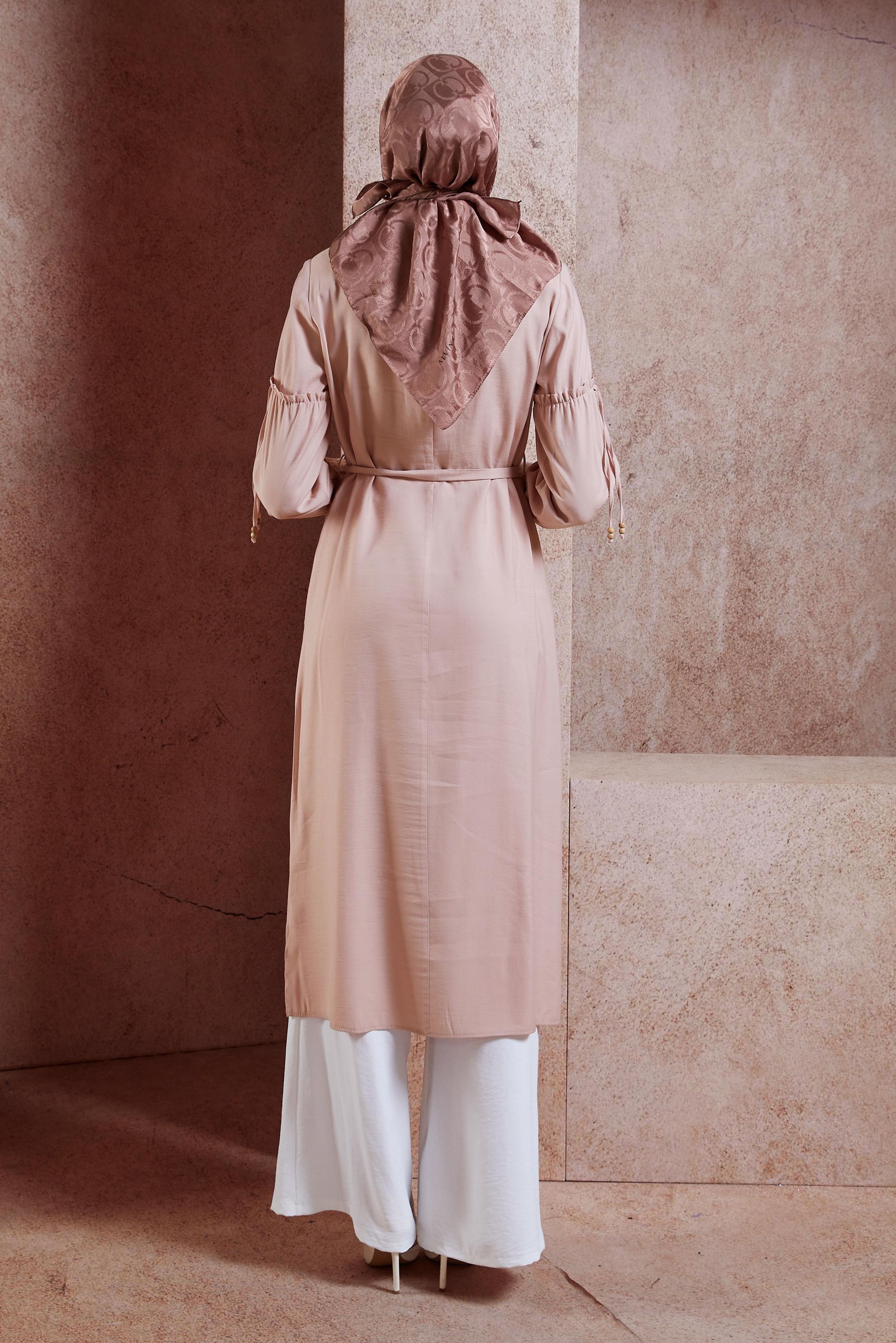 Tesettür giyim PUDRA GÖMLEK YAKA TRENÇKOT 1426