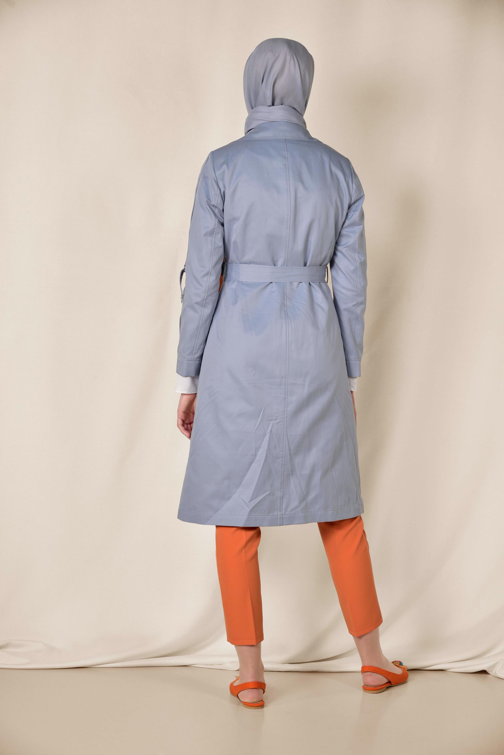 Tesettür giyim GRİ PAMUKLU KRUVAZE TRENÇKOT 1428