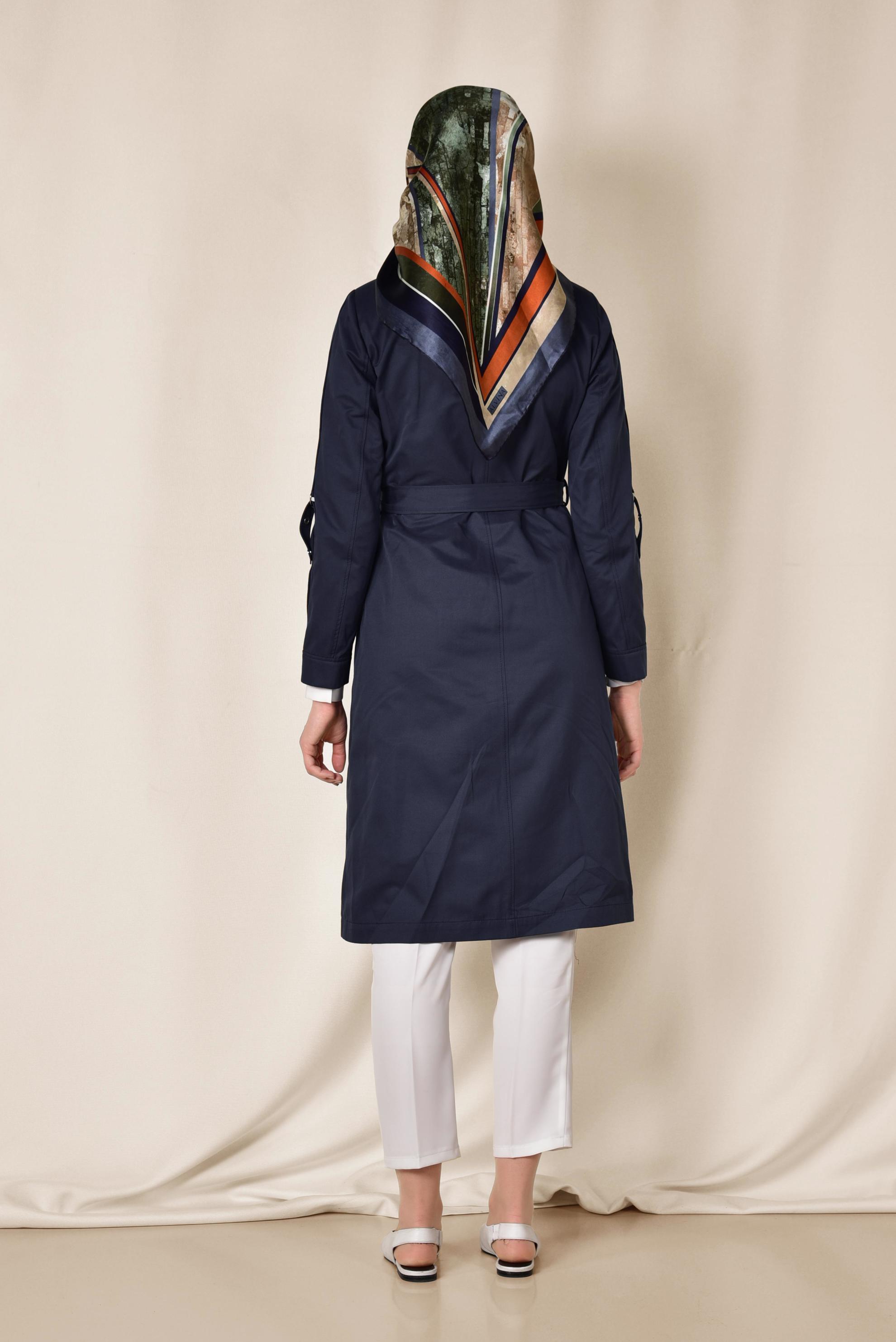 Tesettür giyim LACİVERT PAMUKLU KRUVAZE TRENÇKOT 1428