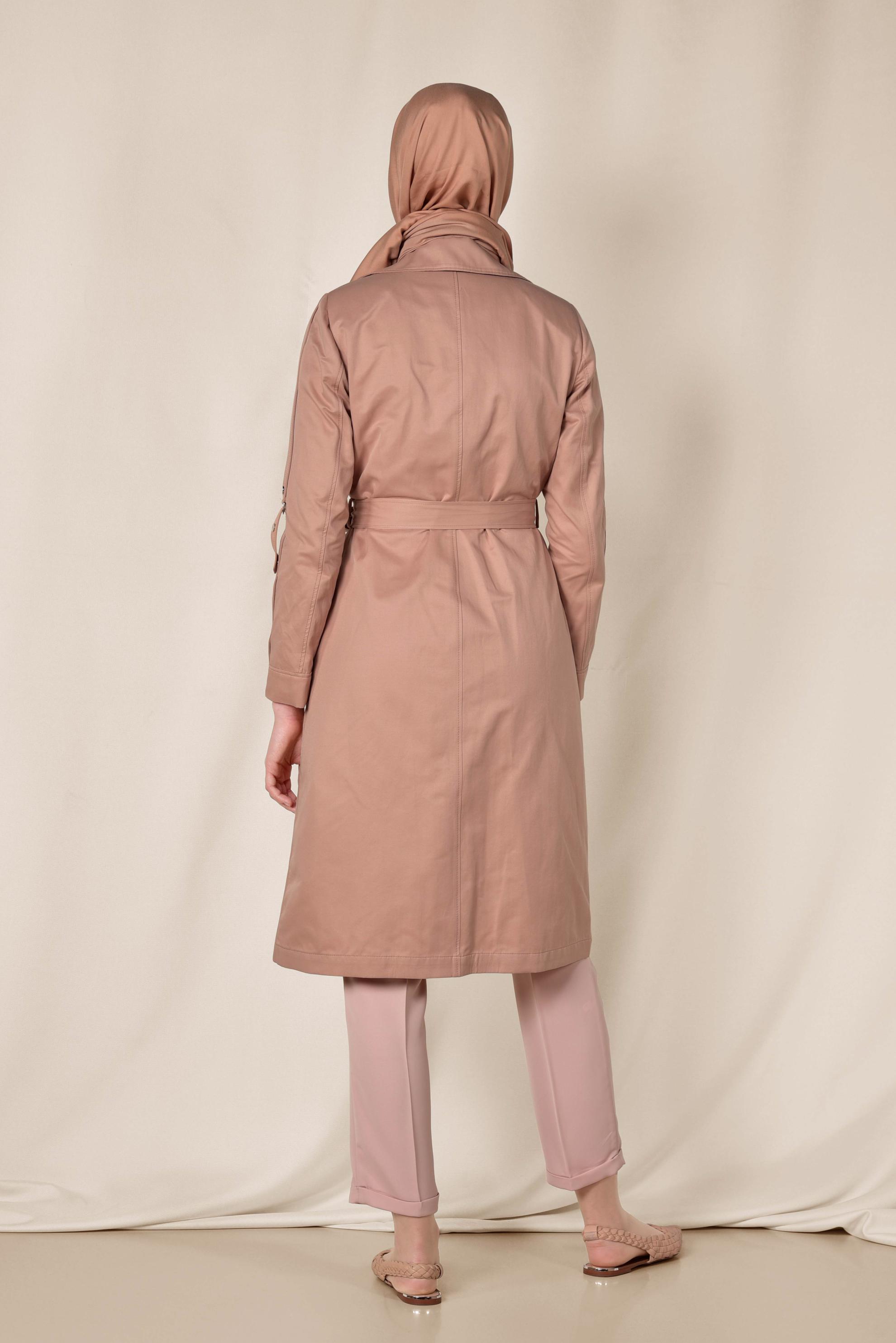 Tesettür giyim PUDRA PAMUKLU KRUVAZE TRENÇKOT 1428