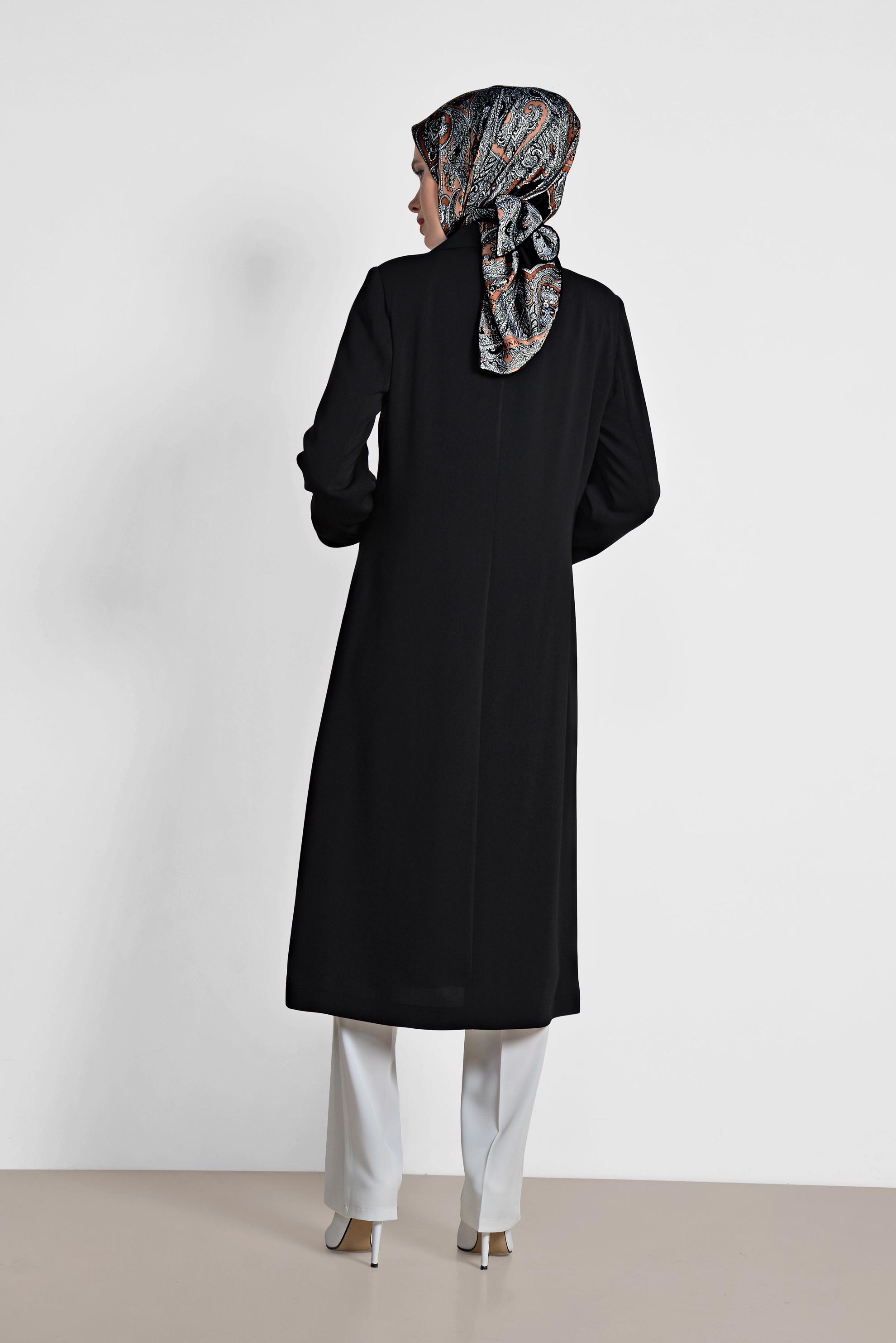 Tesettür giyim SİYAH KRUVAZE UZUN TRENÇKOT 1435