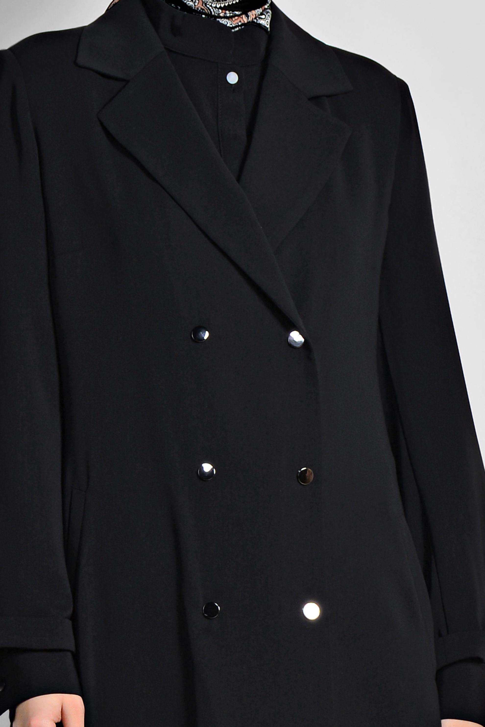 Tesettür giyim SİYAH KRUVAZE UZUN TRENÇKOT 1435