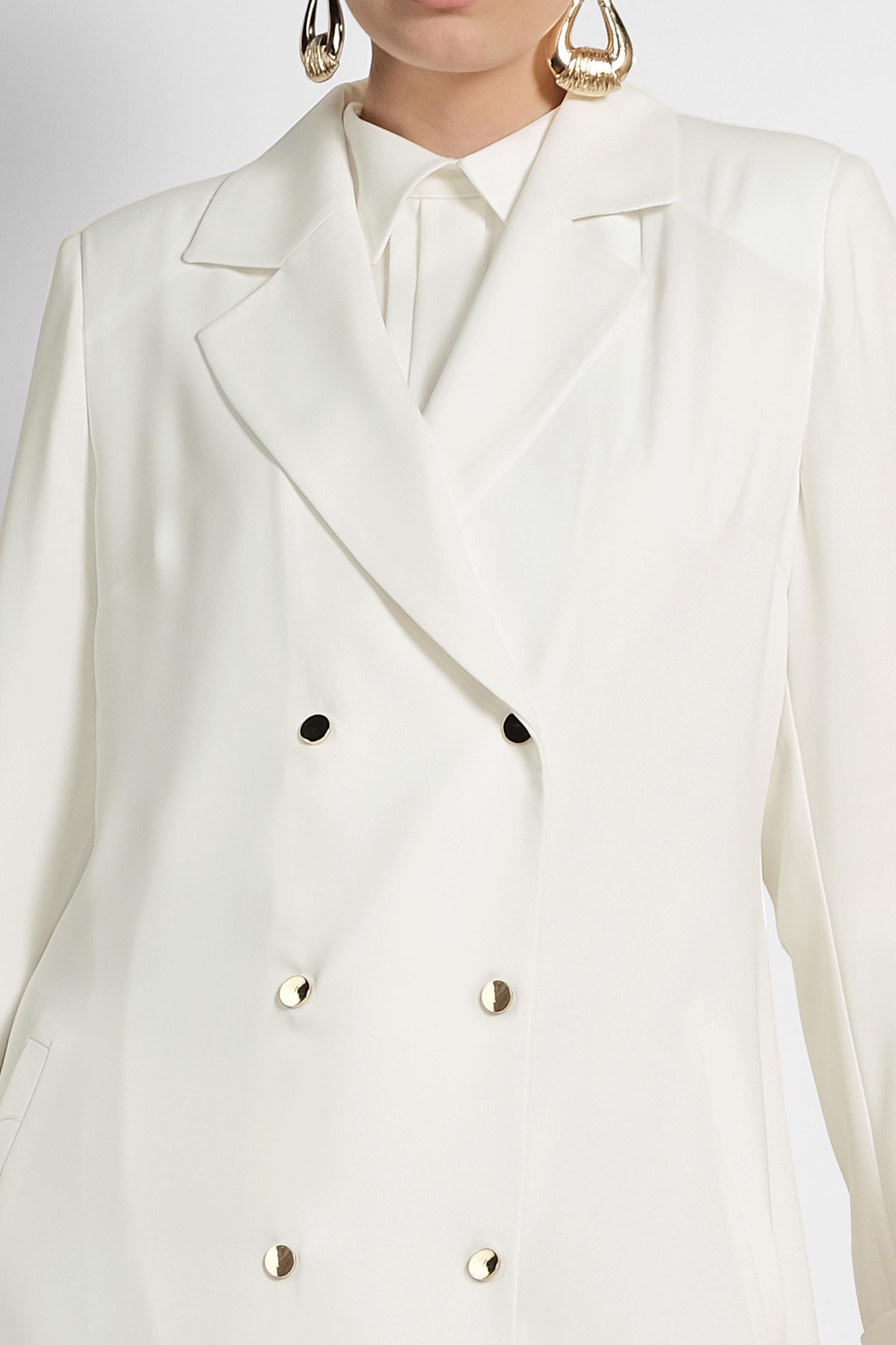 Tesettür giyim BEYAZ KRUVAZE UZUN TRENÇKOT 1435