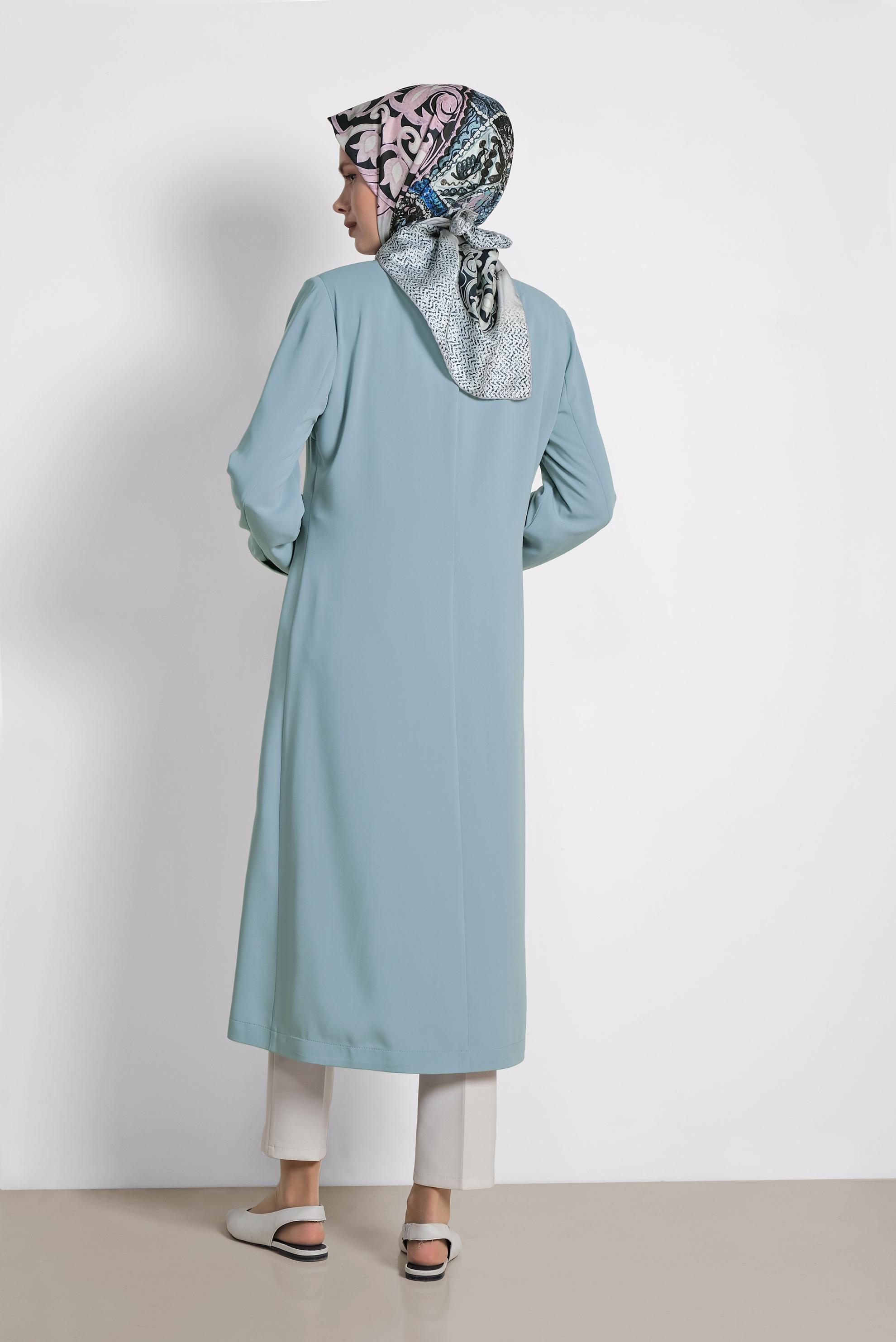 Tesettür giyim MAVİ KRUVAZE UZUN TRENÇKOT 1435