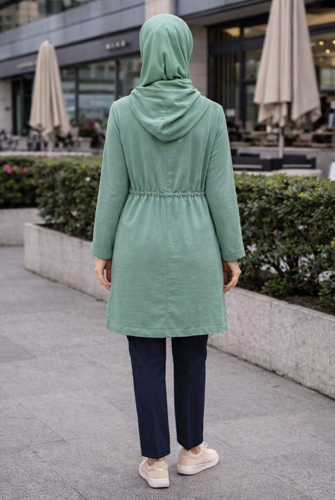 Vêtements hijab BLEU IMPERMÉABLE TAILLE À SMOCKS AVEC CAPUCHE 1441 - ALVİNA
