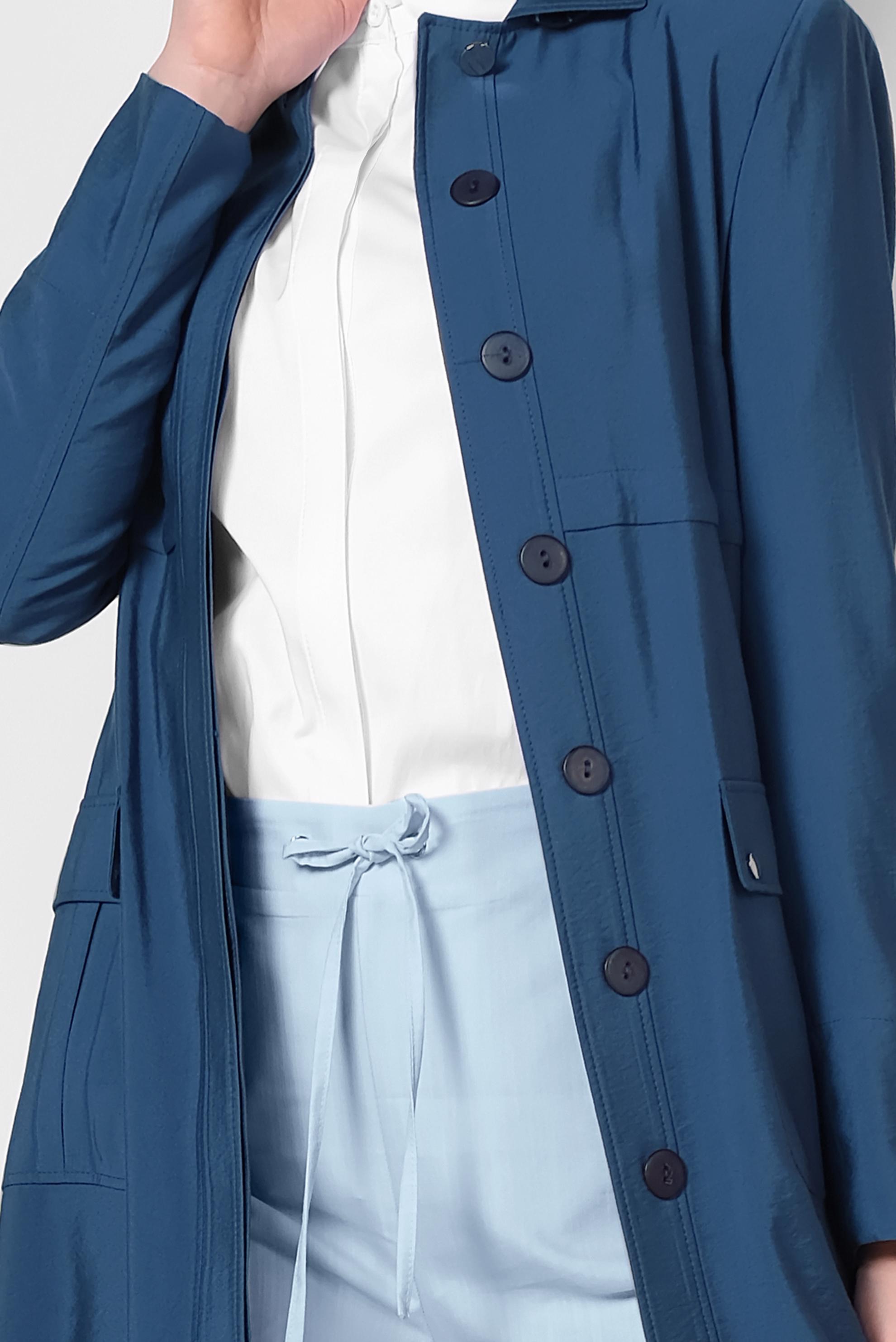 Tesettür giyim LACİVERT ÖNDEN DÜĞMELİ İKİ YANI CEPLİ TRENÇKOT 1442 