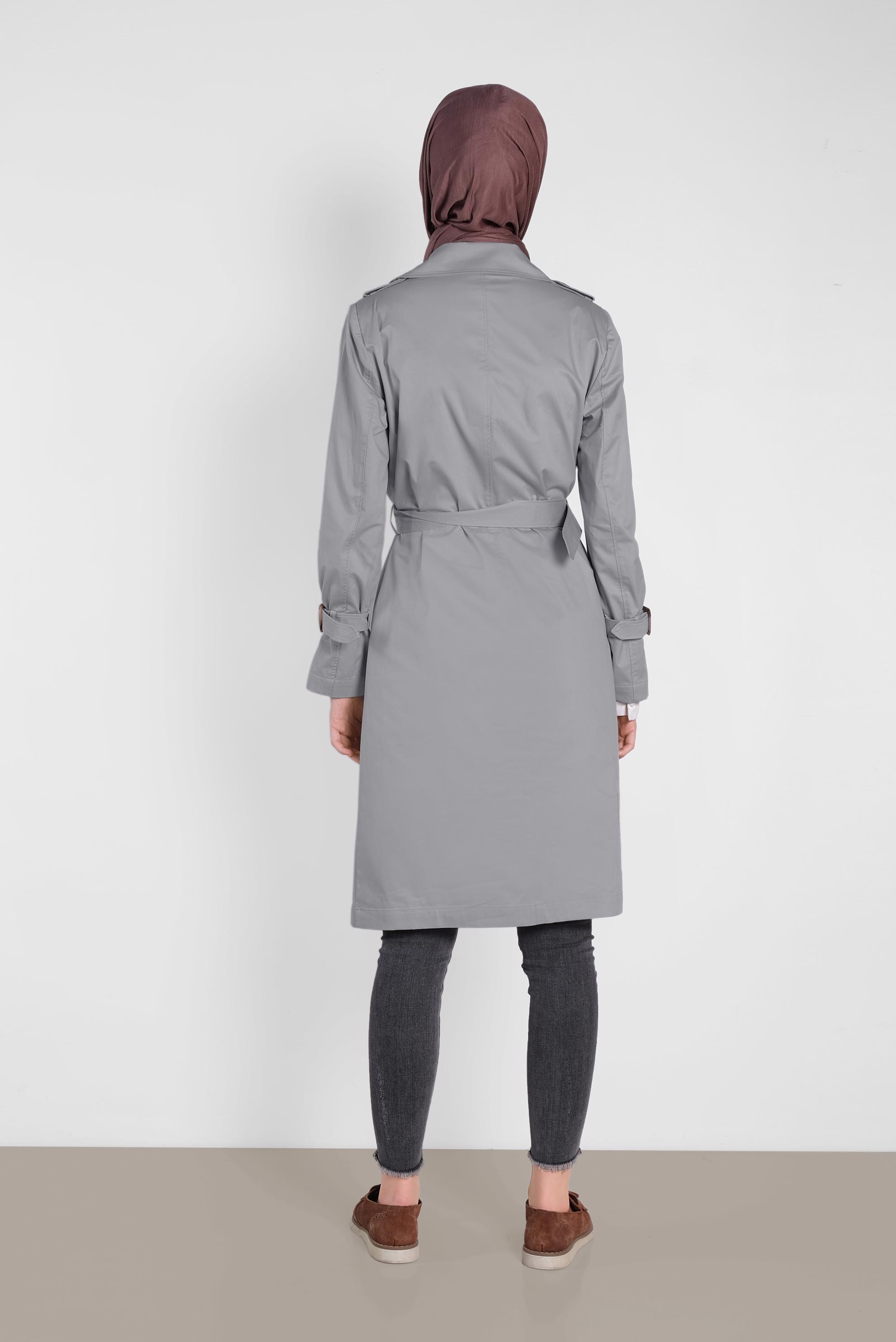 Tesettür giyim BEJ KRUVAZE KEMERLİ TRENÇKOT 1443