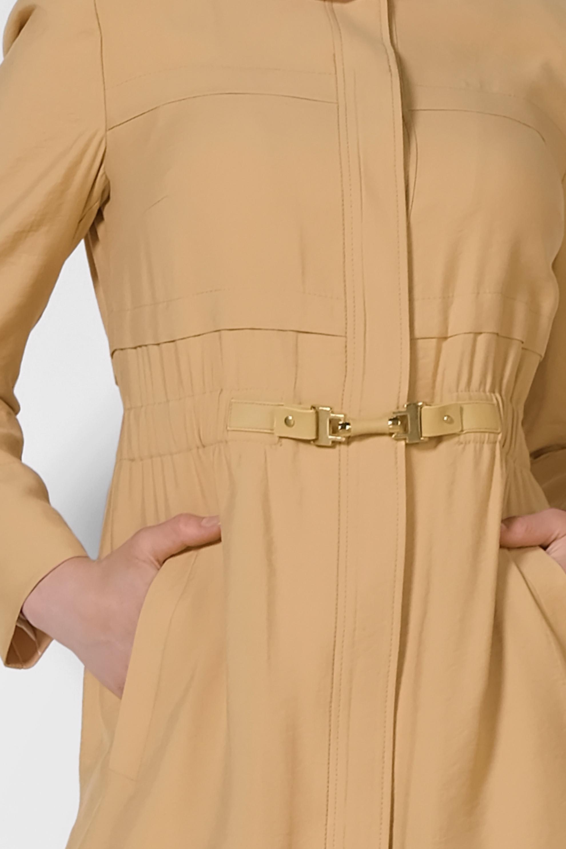 Tesettür giyim SARI GİZLİ DÜĞMELİ BELİ LASTİKLİ TRENÇKOT 1448