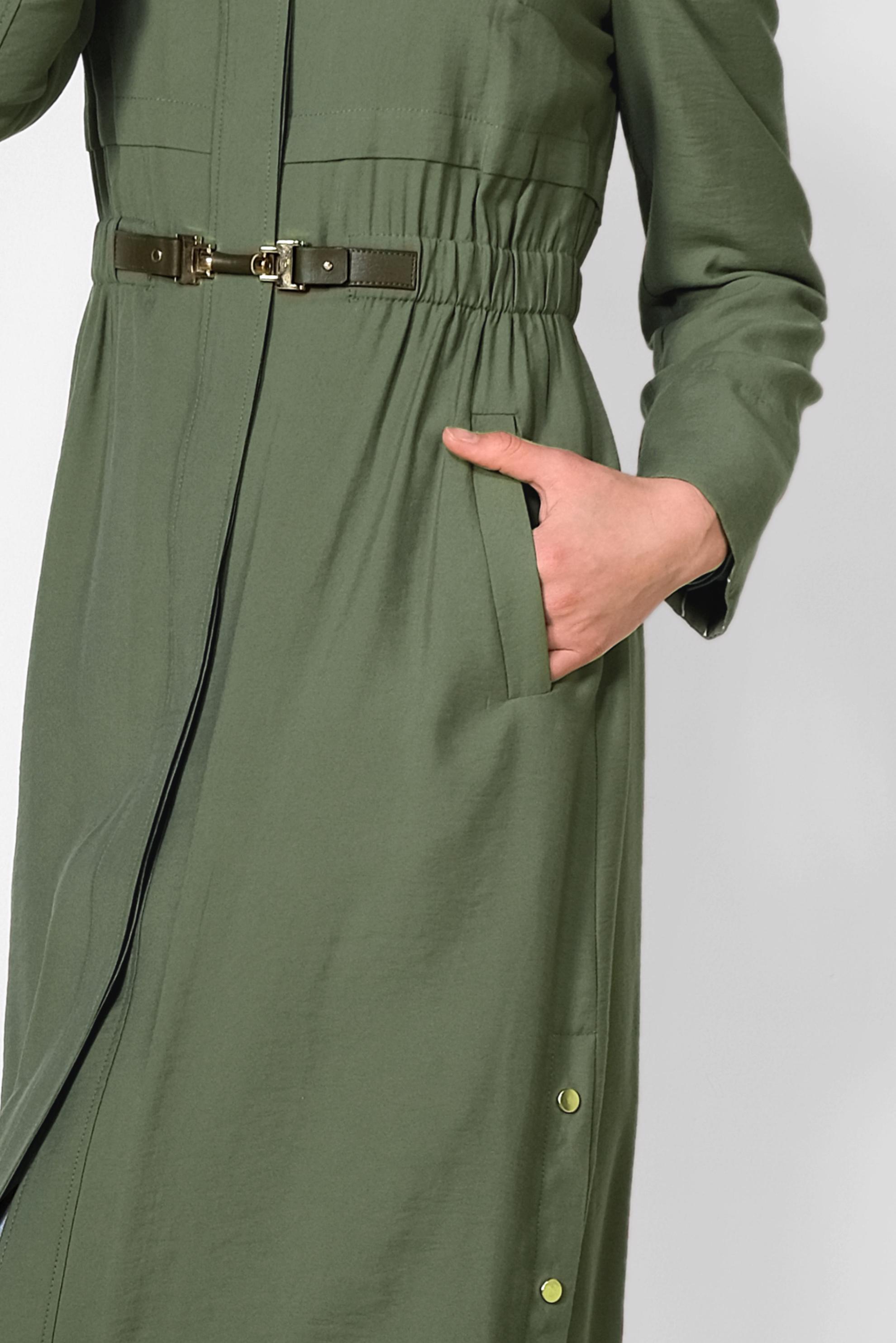 Tesettür giyim HAKİ GİZLİ DÜĞMELİ BELİ LASTİKLİ TRENÇKOT 1448