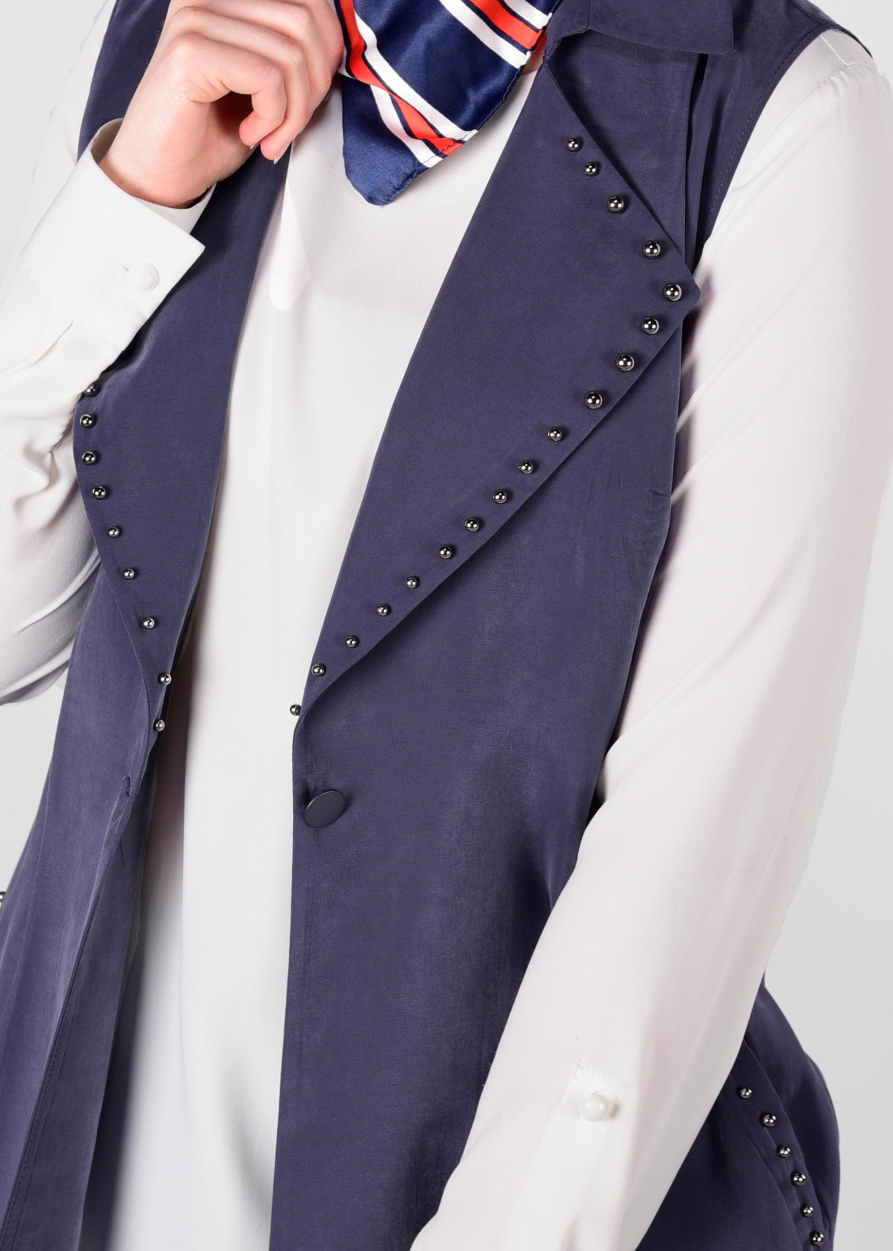 Tesettür giyim LACİVERT YAKASI BONCUKLU BELİ KUŞAKLI YELEK 4023