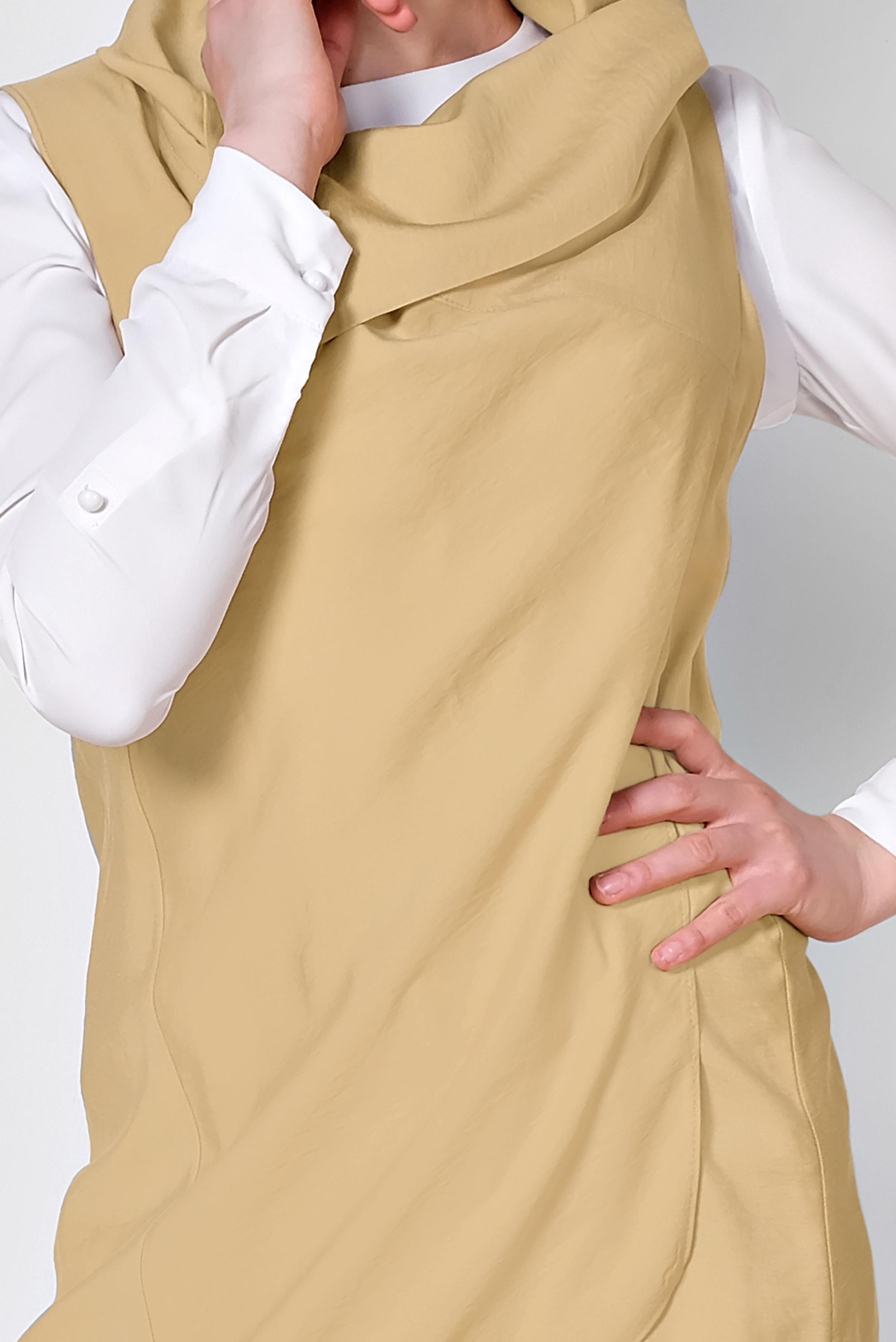 Tesettür giyim SARI YAKASI ÇITÇITLI ASİMETRİK YELEK 4094