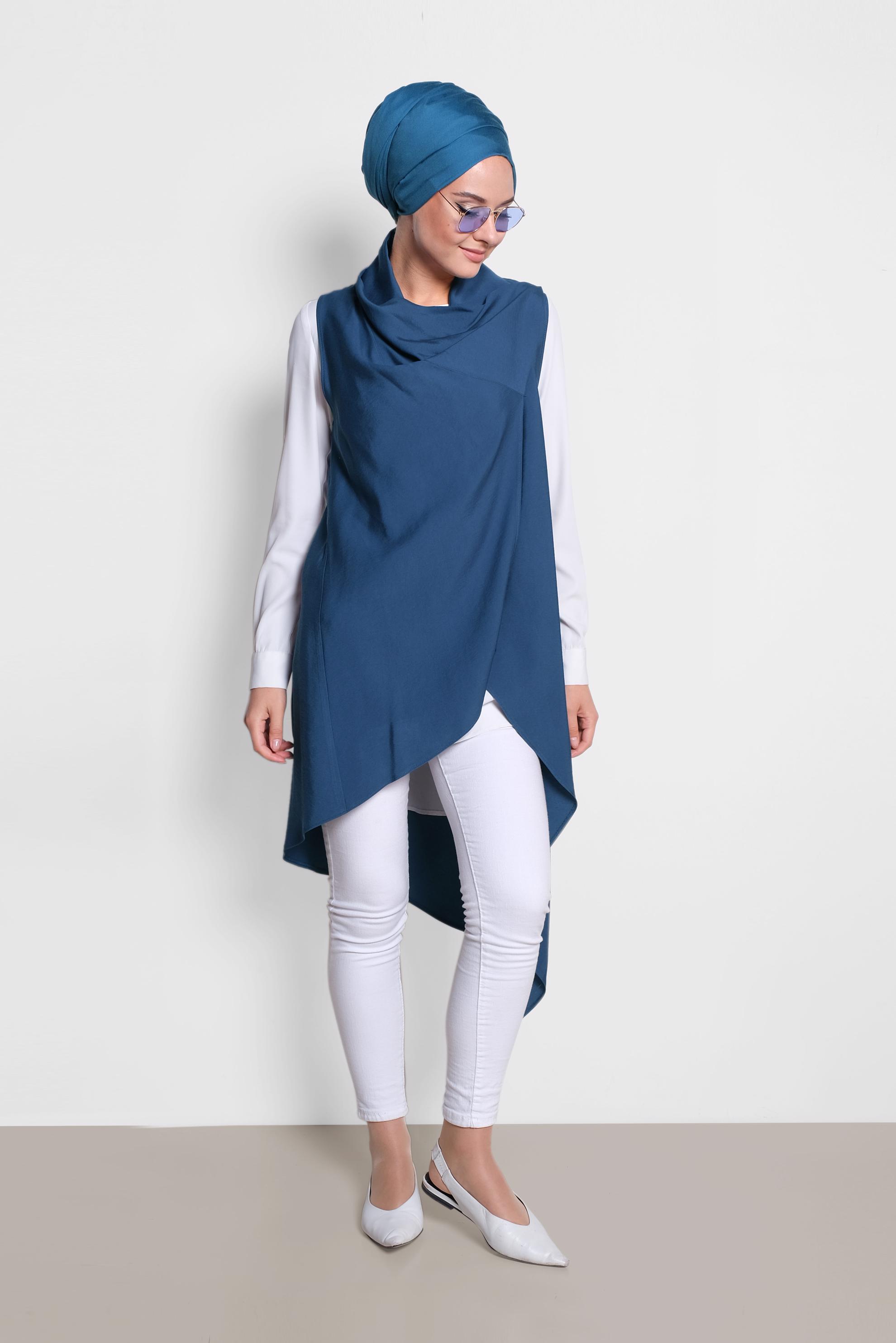 Tesettür giyim LACİVERT YAKASI ÇITÇITLI ASİMETRİK YELEK 4094