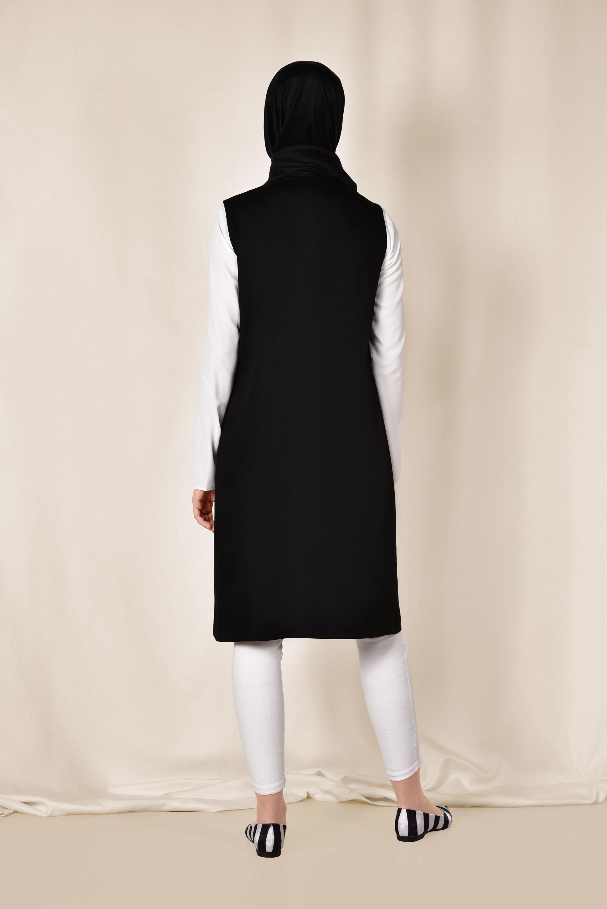 Tesettür giyim SİYAH CEPLİ YUVARLAK YAKA YELEK 4153