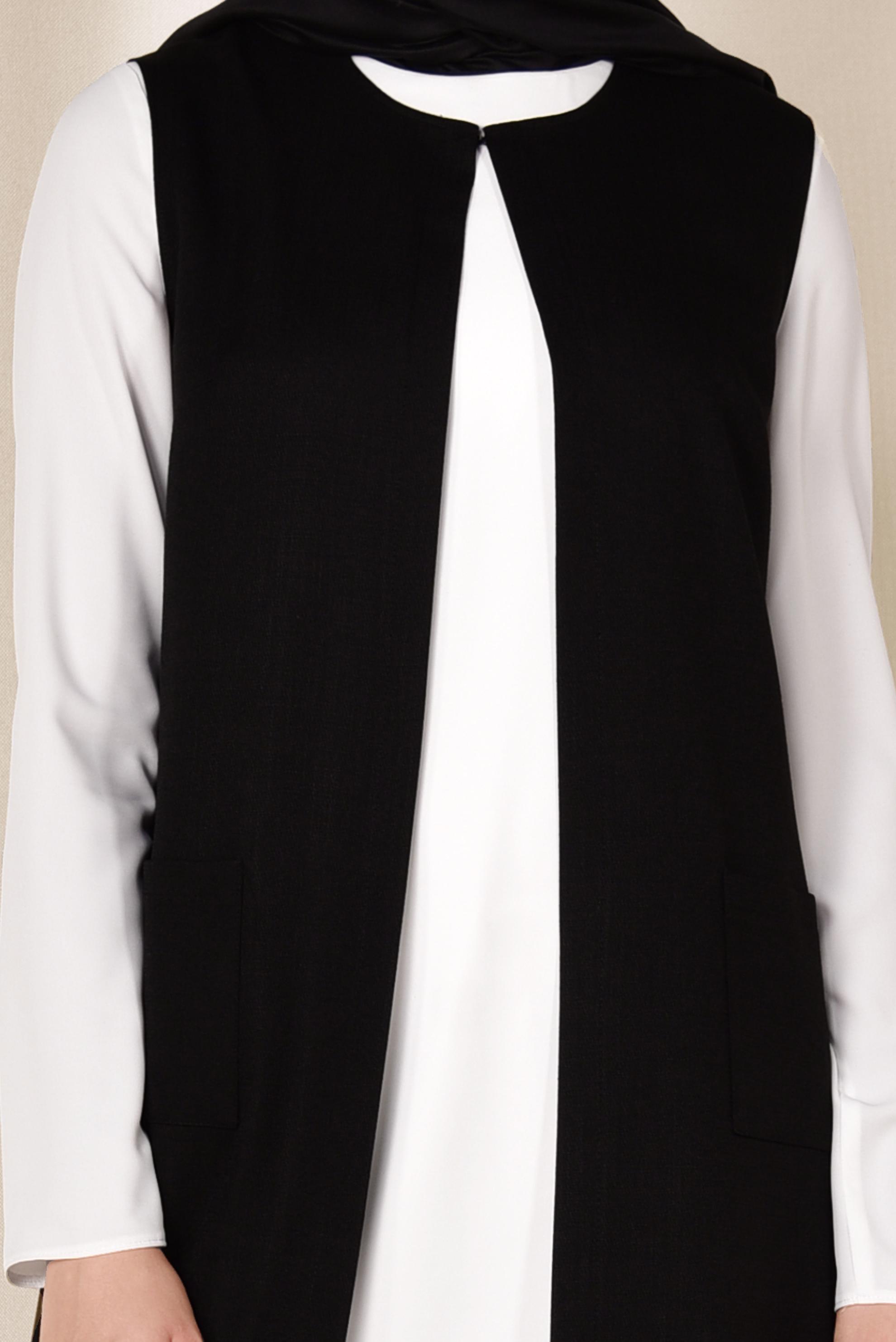 Tesettür giyim SİYAH CEPLİ YUVARLAK YAKA YELEK 4153