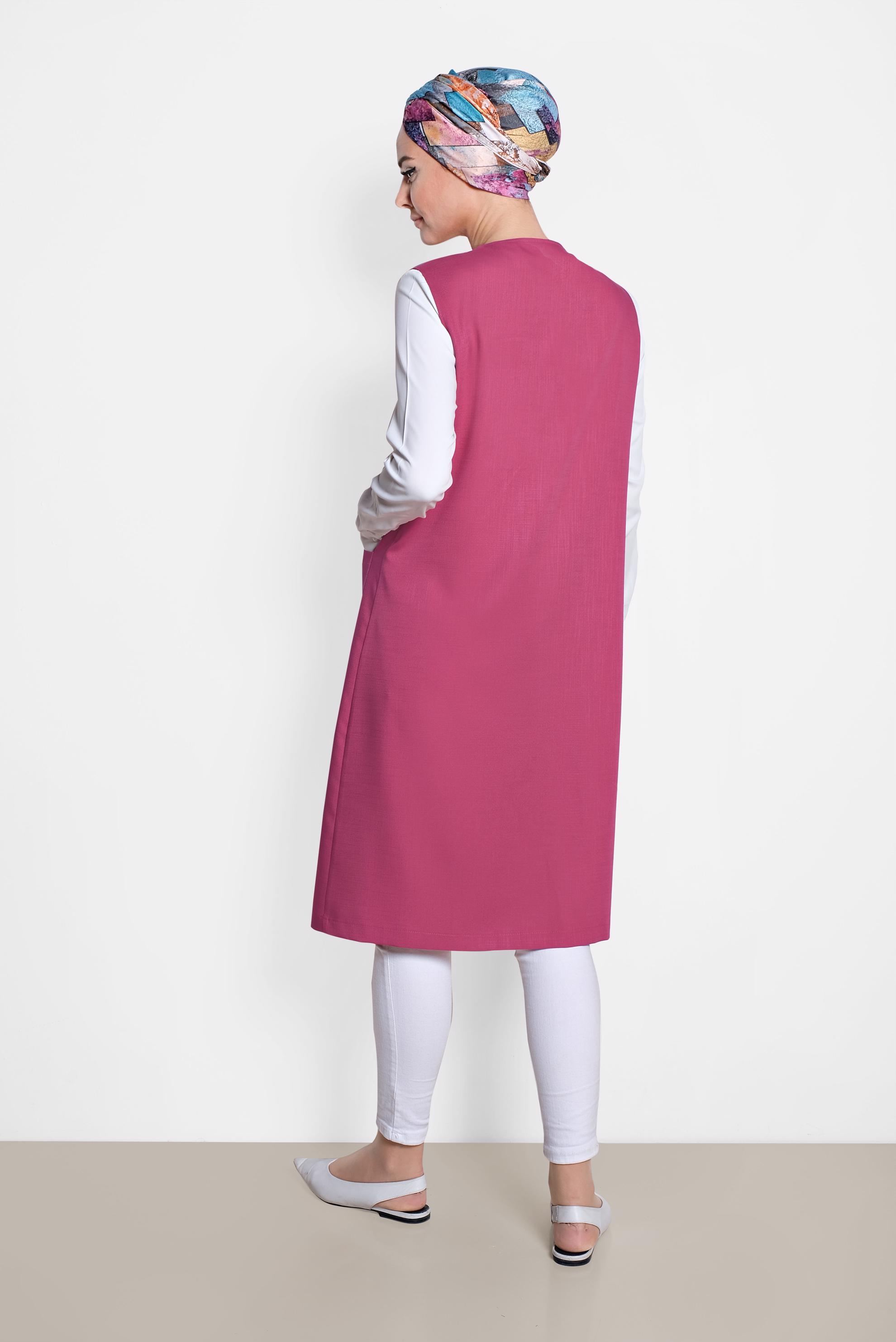 Tesettür giyim FUŞYA CEPLİ YUVARLAK YAKA YELEK 4153