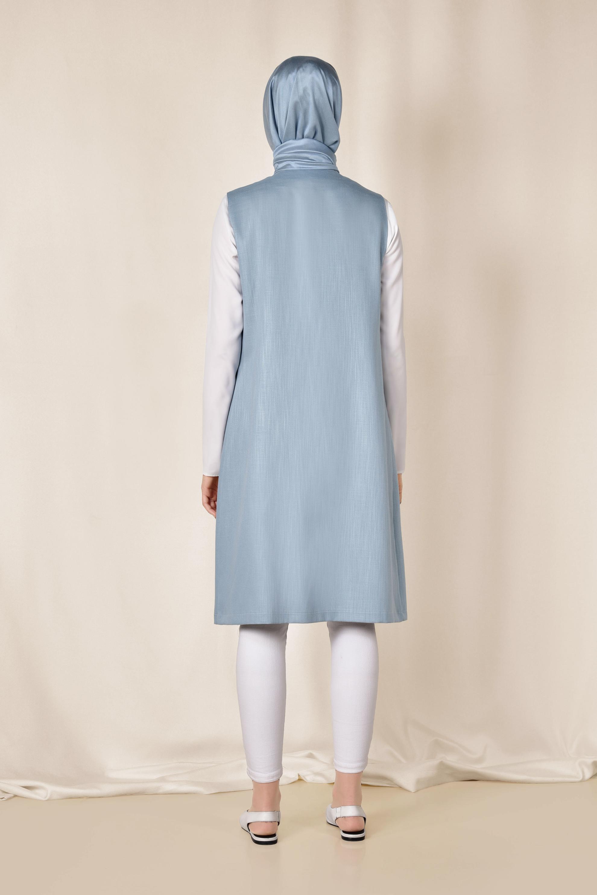 Tesettür giyim MAVİ CEPLİ YUVARLAK YAKA YELEK 4153