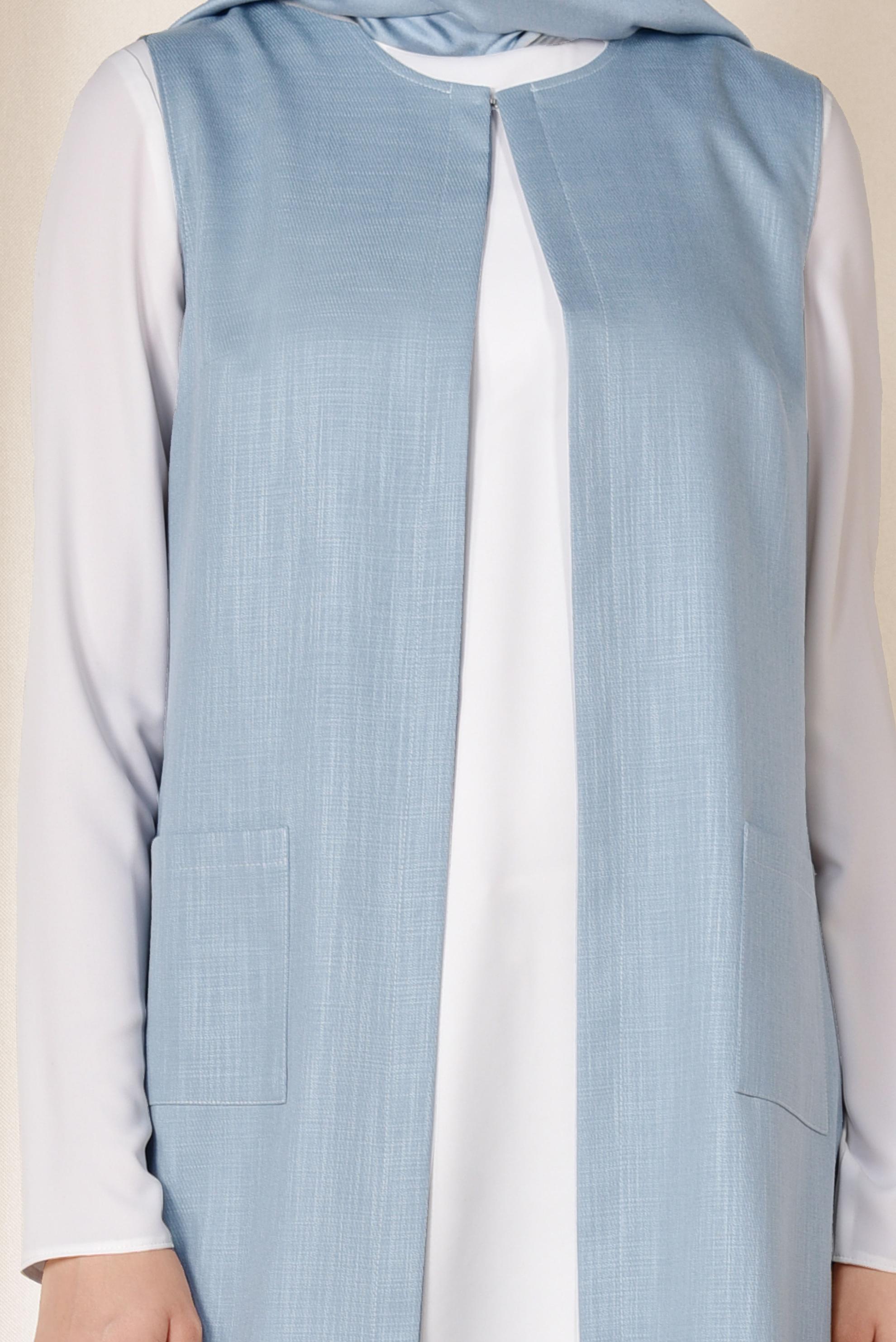 Tesettür giyim MAVİ CEPLİ YUVARLAK YAKA YELEK 4153